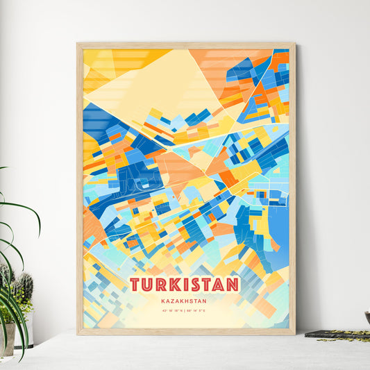 Colorful TURKISTAN KAZAKHSTAN Fine Art Map Blue Orange