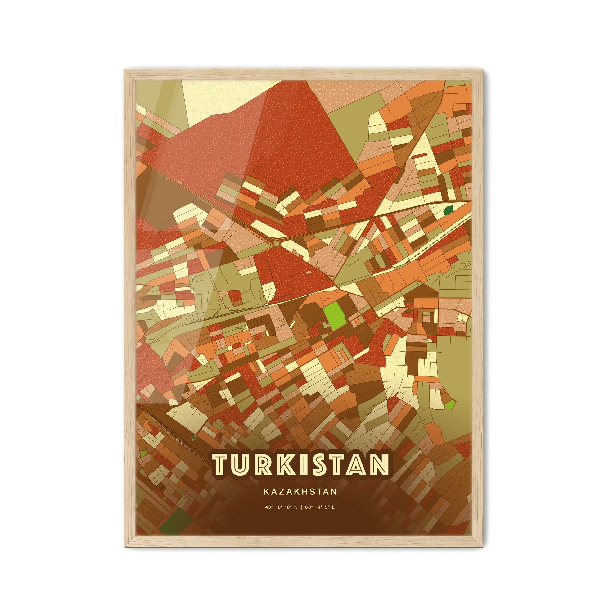 Colorful TURKISTAN KAZAKHSTAN Fine Art Map Farmhouse