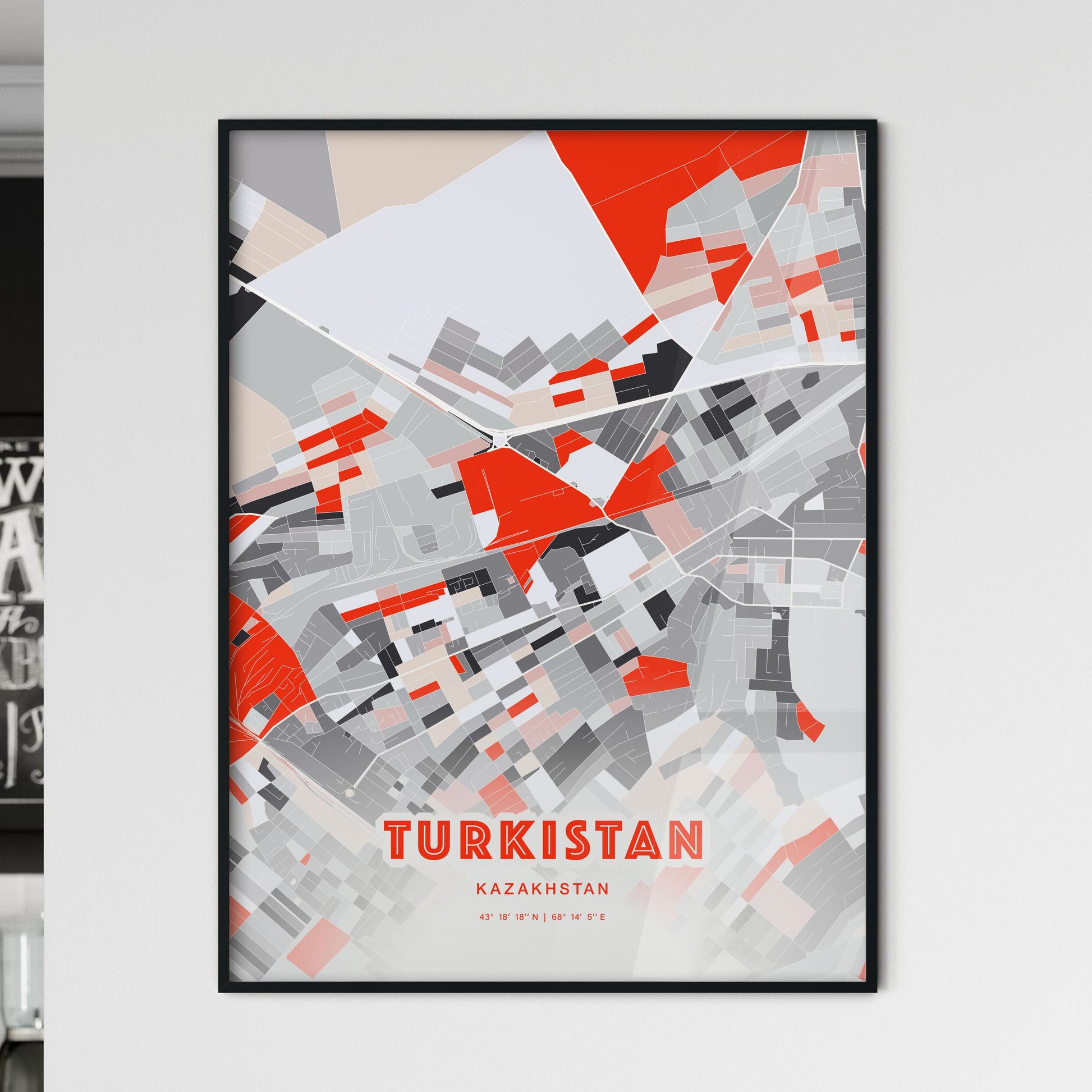 Colorful TURKISTAN KAZAKHSTAN Fine Art Map Modern