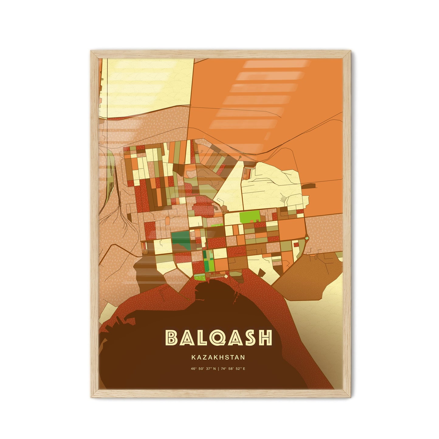 Colorful BALQASH KAZAKHSTAN Fine Art Map Farmhouse