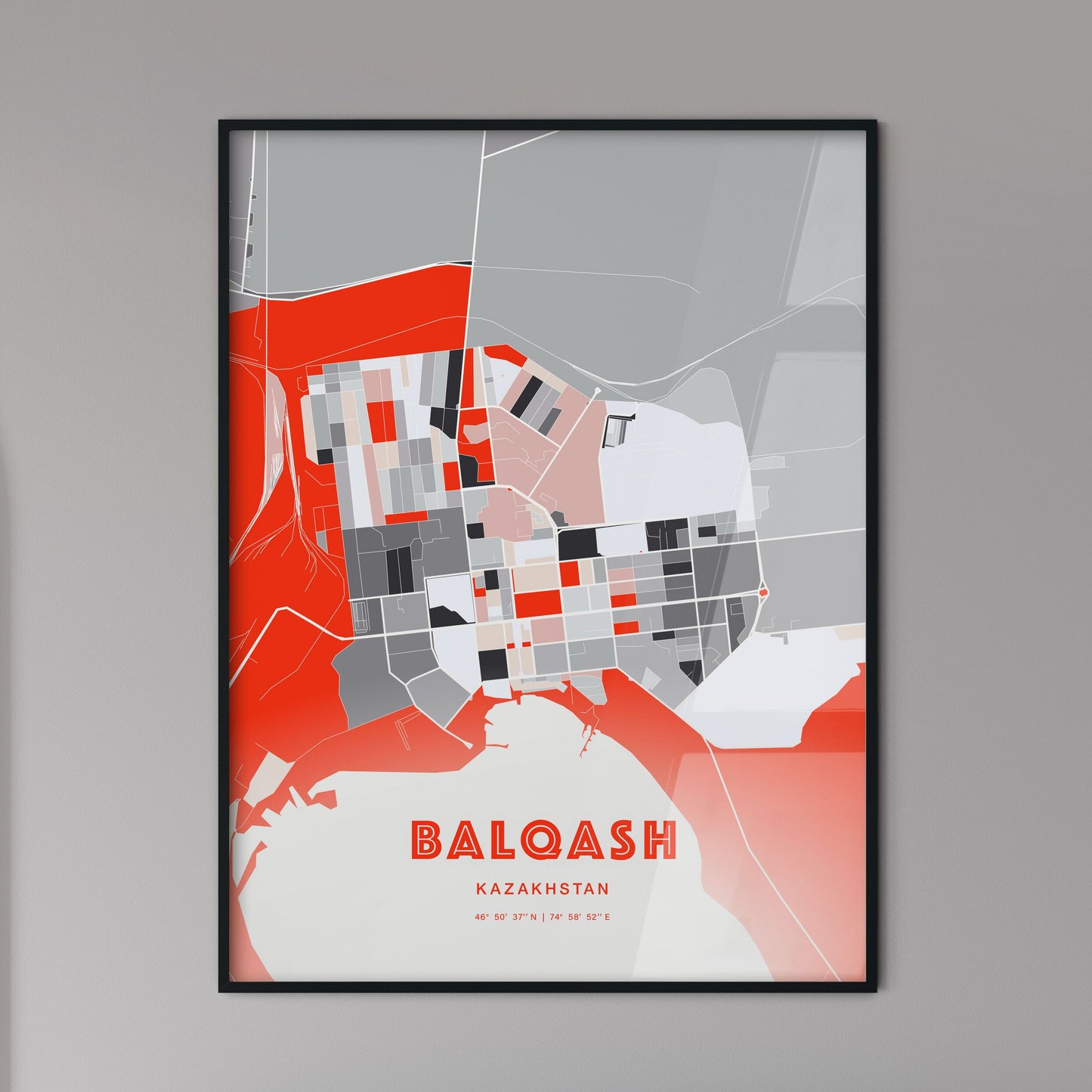 Colorful BALQASH KAZAKHSTAN Fine Art Map Modern