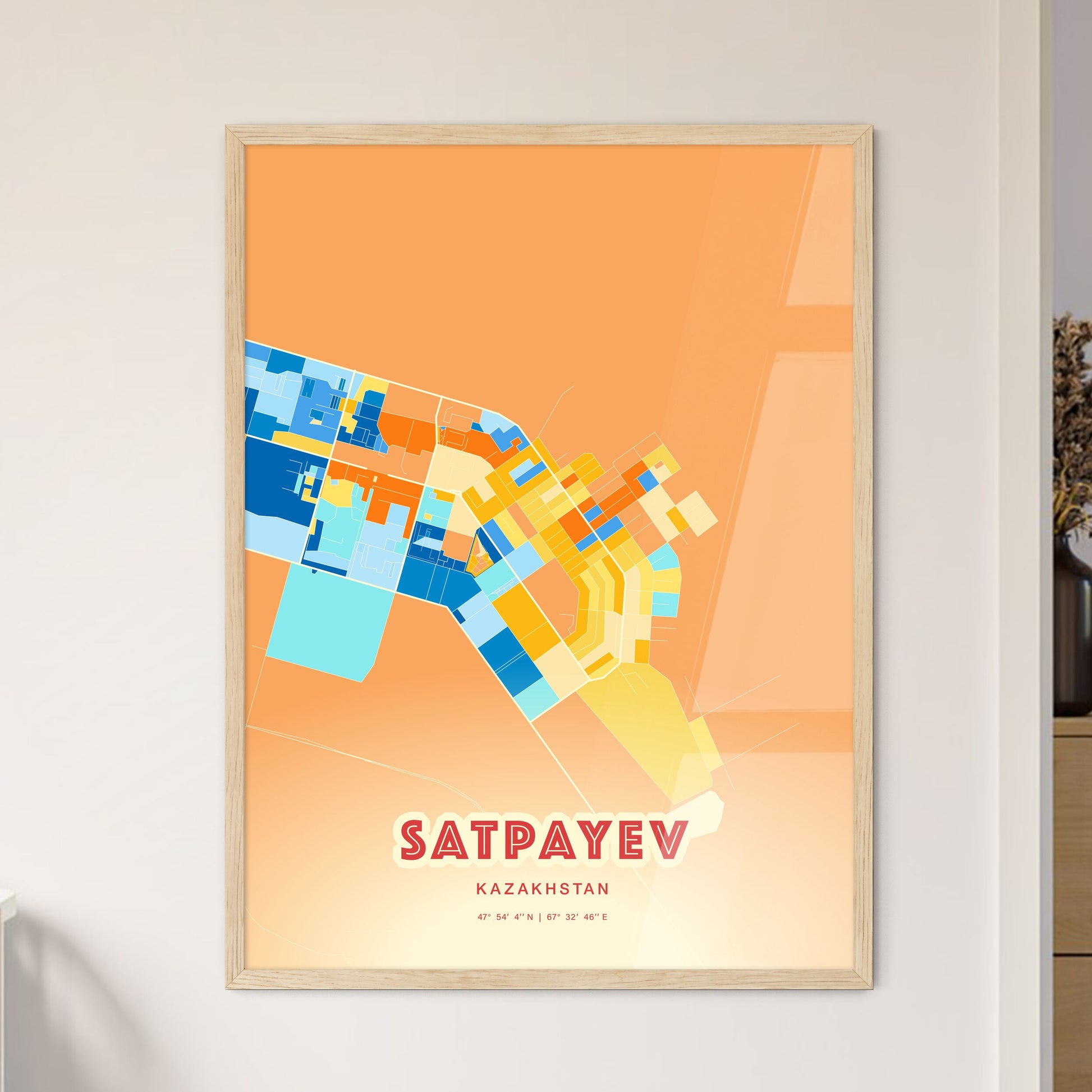 Colorful SATPAYEV KAZAKHSTAN Fine Art Map Blue Orange