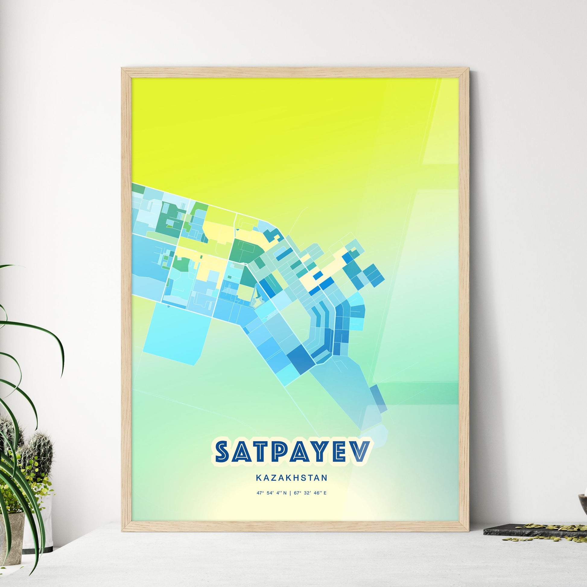 Colorful SATPAYEV KAZAKHSTAN Fine Art Map Cool Blue