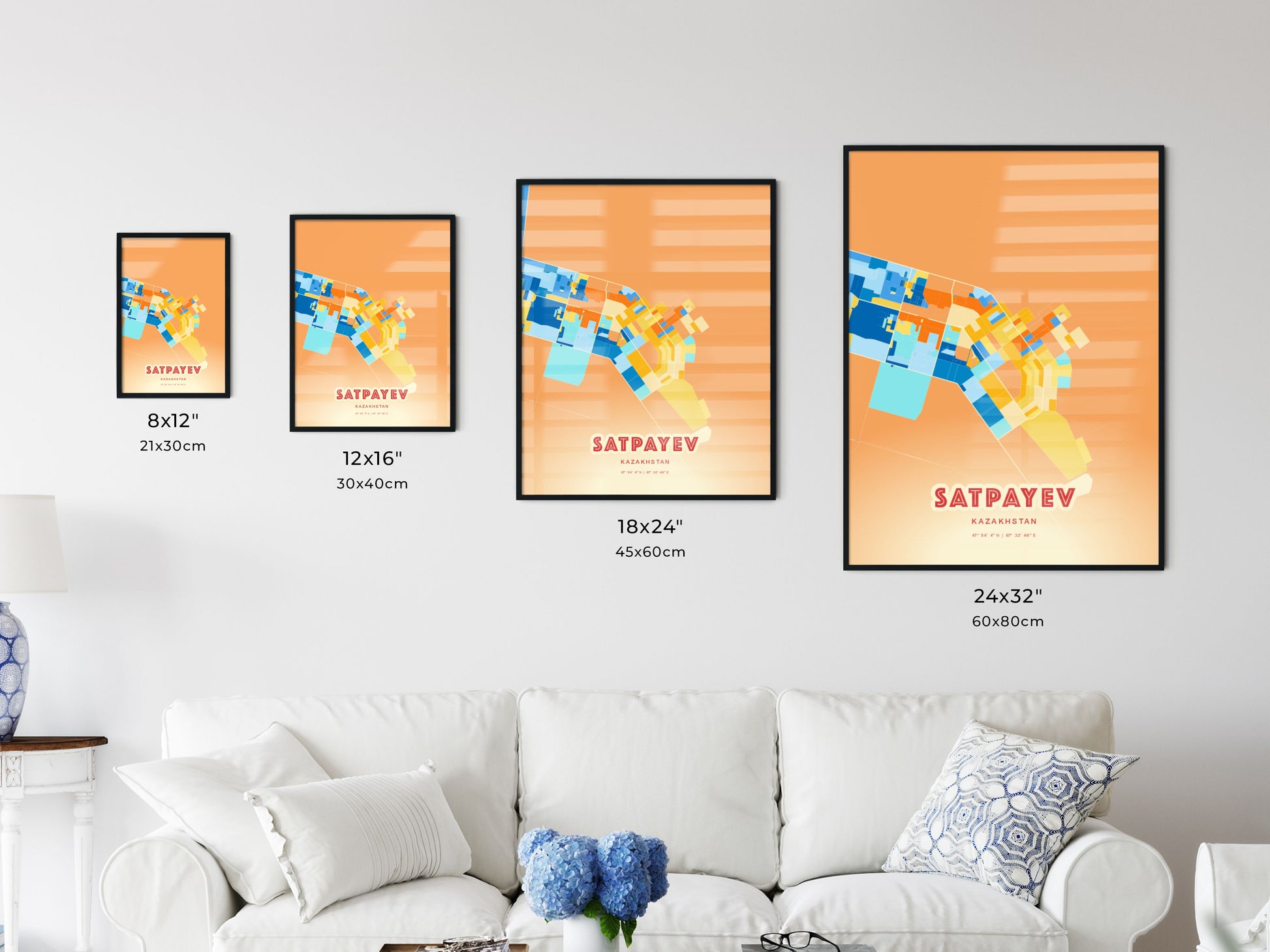 Colorful SATPAYEV KAZAKHSTAN Fine Art Map Blue Orange