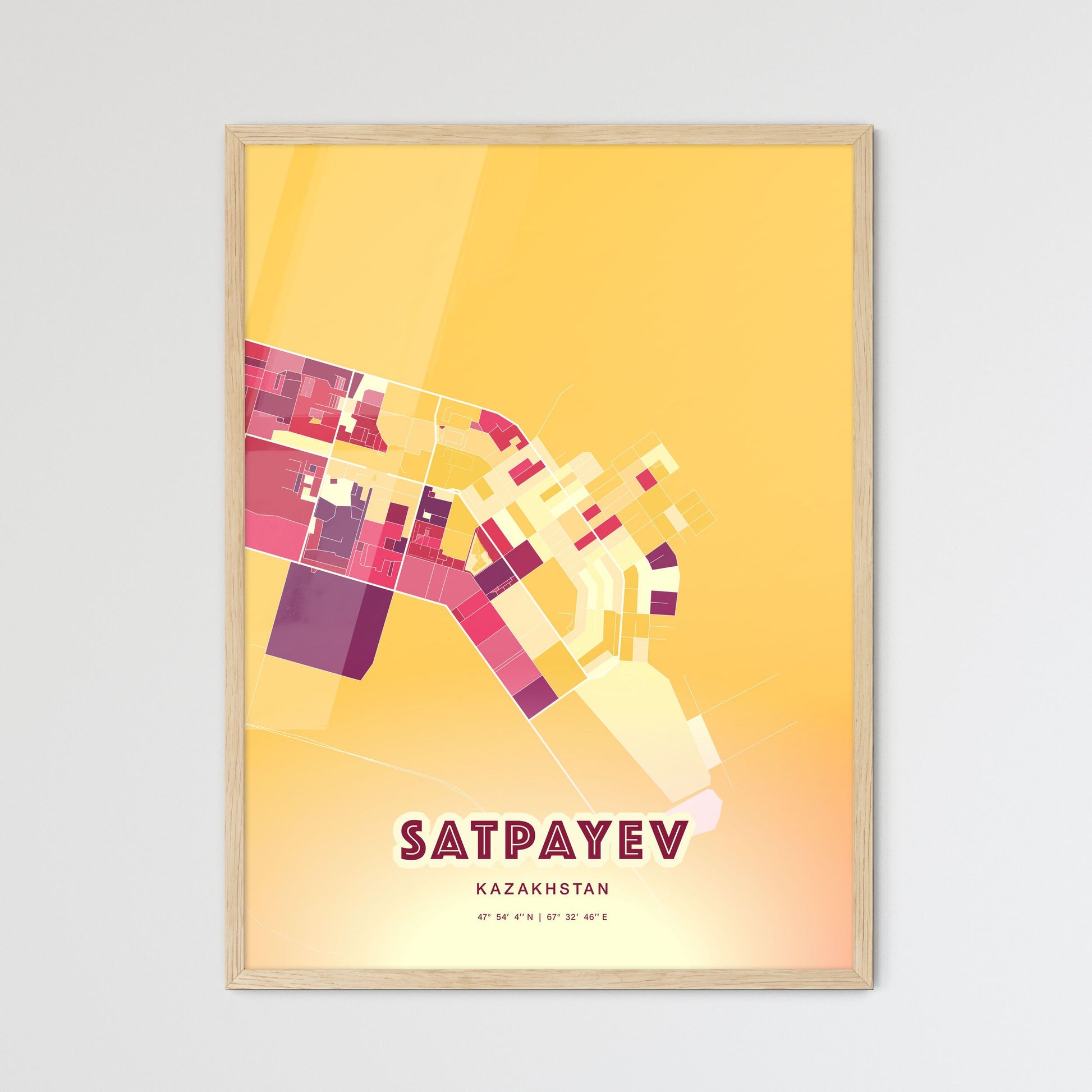 Colorful SATPAYEV KAZAKHSTAN Fine Art Map Hot Red