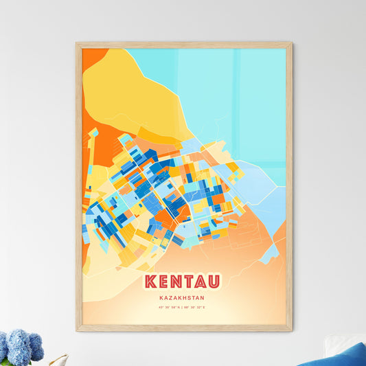 Colorful KENTAU KAZAKHSTAN Fine Art Map Blue Orange