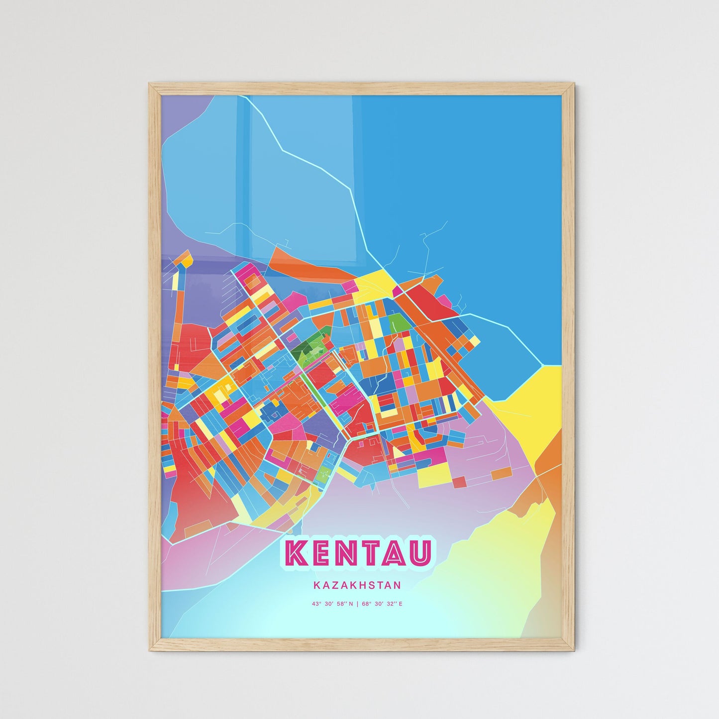 Colorful KENTAU KAZAKHSTAN Fine Art Map Crazy Colors
