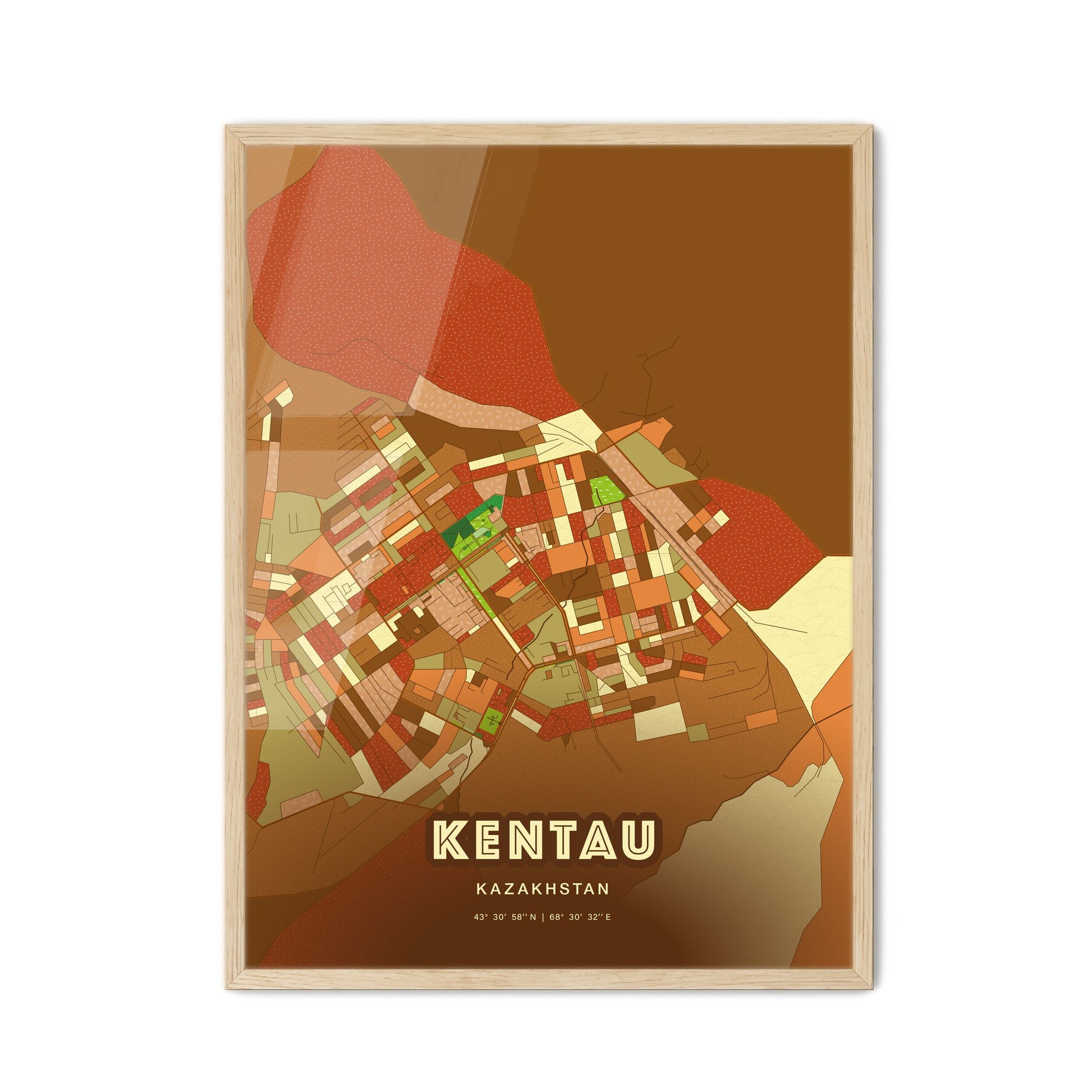 Colorful KENTAU KAZAKHSTAN Fine Art Map Farmhouse