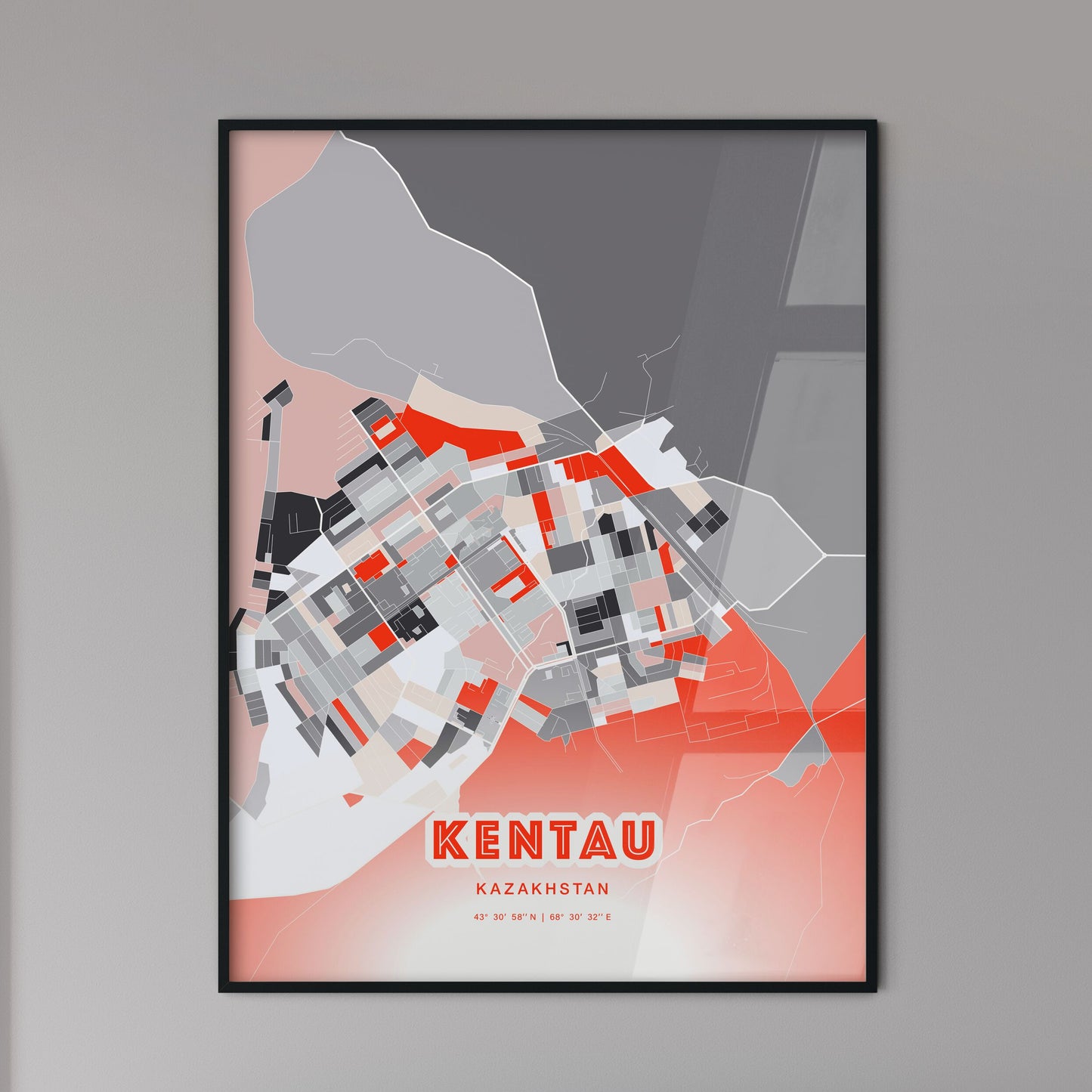 Colorful KENTAU KAZAKHSTAN Fine Art Map Modern