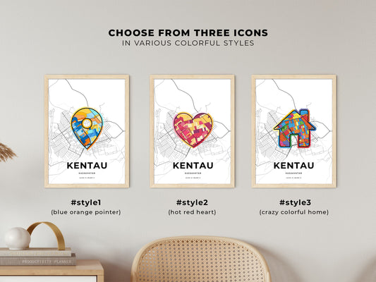Kentau Kazakhstan maps with colorful icons