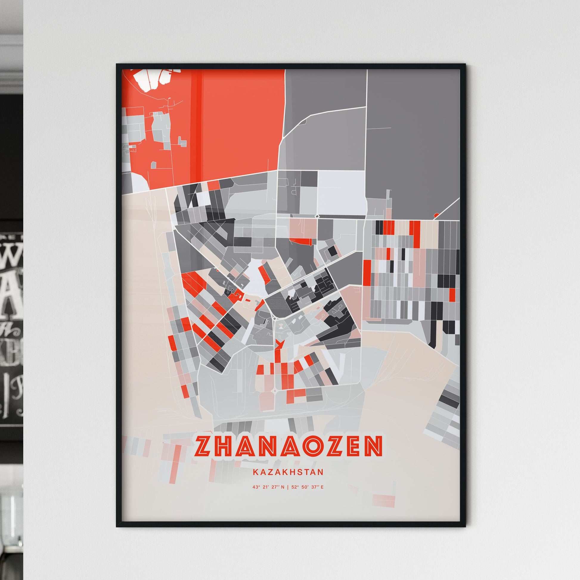 Colorful ZHANAOZEN KAZAKHSTAN Fine Art Map Modern