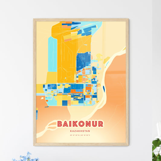 Colorful BAIKONUR KAZAKHSTAN Fine Art Map Blue Orange