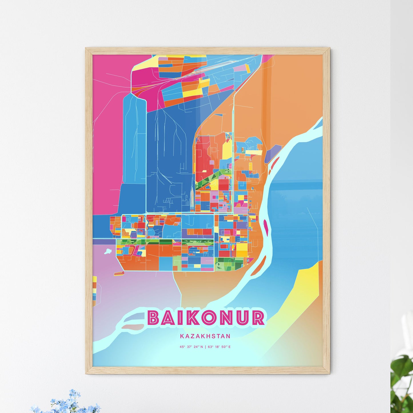Colorful BAIKONUR KAZAKHSTAN Fine Art Map Crazy Colors