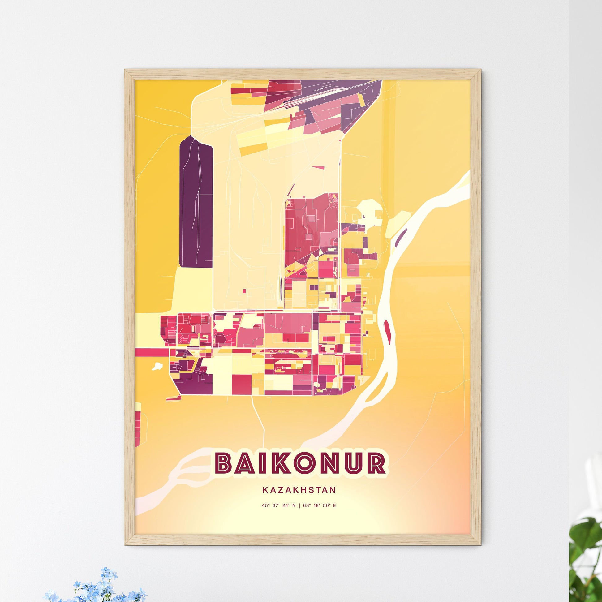 Colorful BAIKONUR KAZAKHSTAN Fine Art Map Hot Red