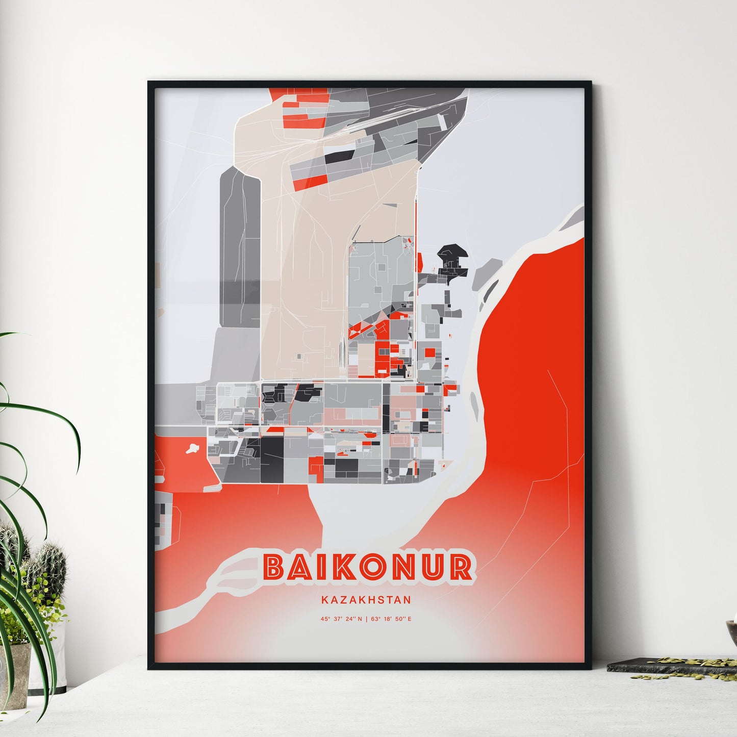 Colorful BAIKONUR KAZAKHSTAN Fine Art Map Modern