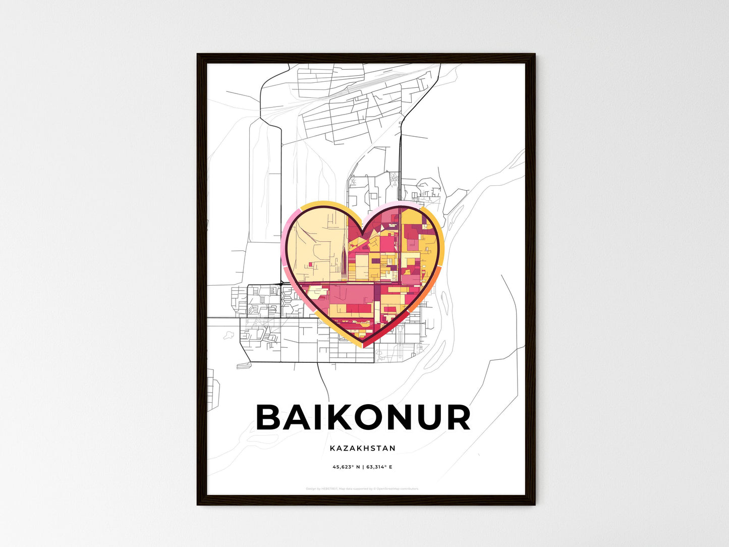 Baikonur Kazakhstan wedding art map with heart icon