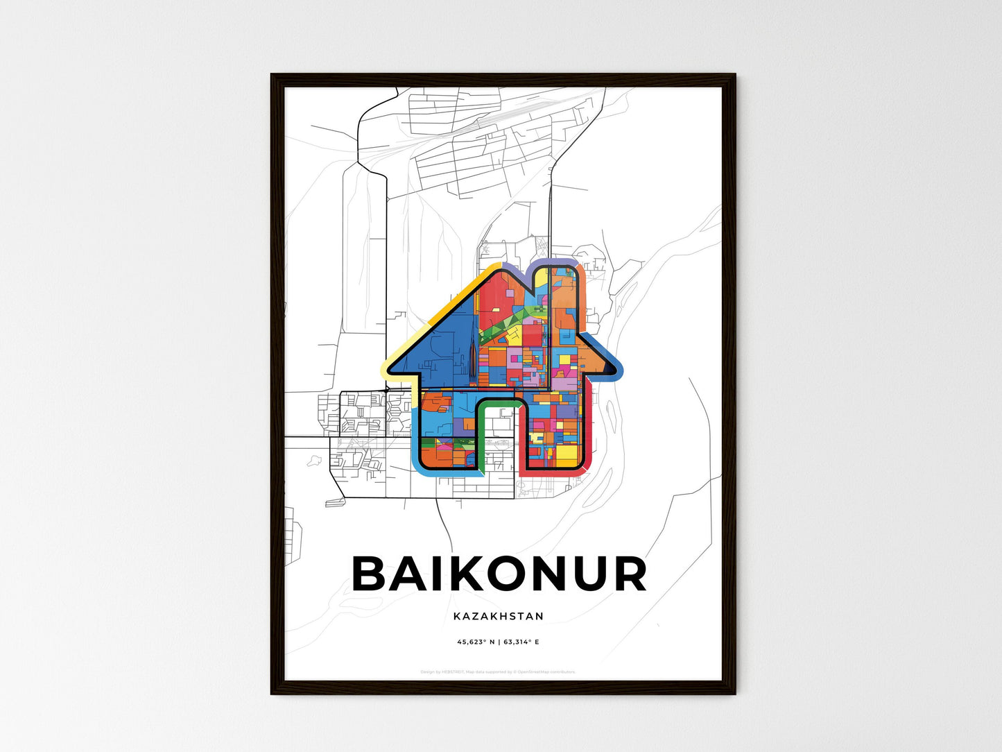 Baikonur Kazakhstan wedding art map with home icon