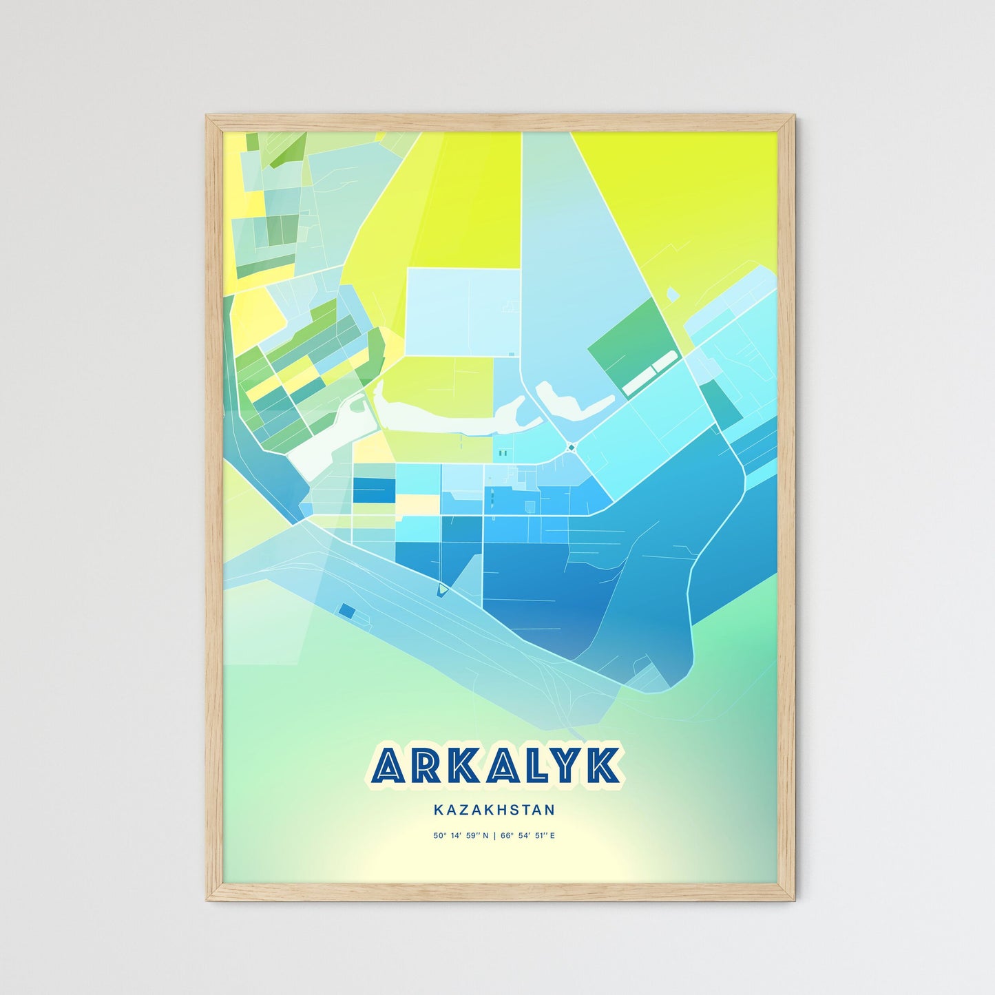 Colorful ARKALYK KAZAKHSTAN Fine Art Map Cool Blue