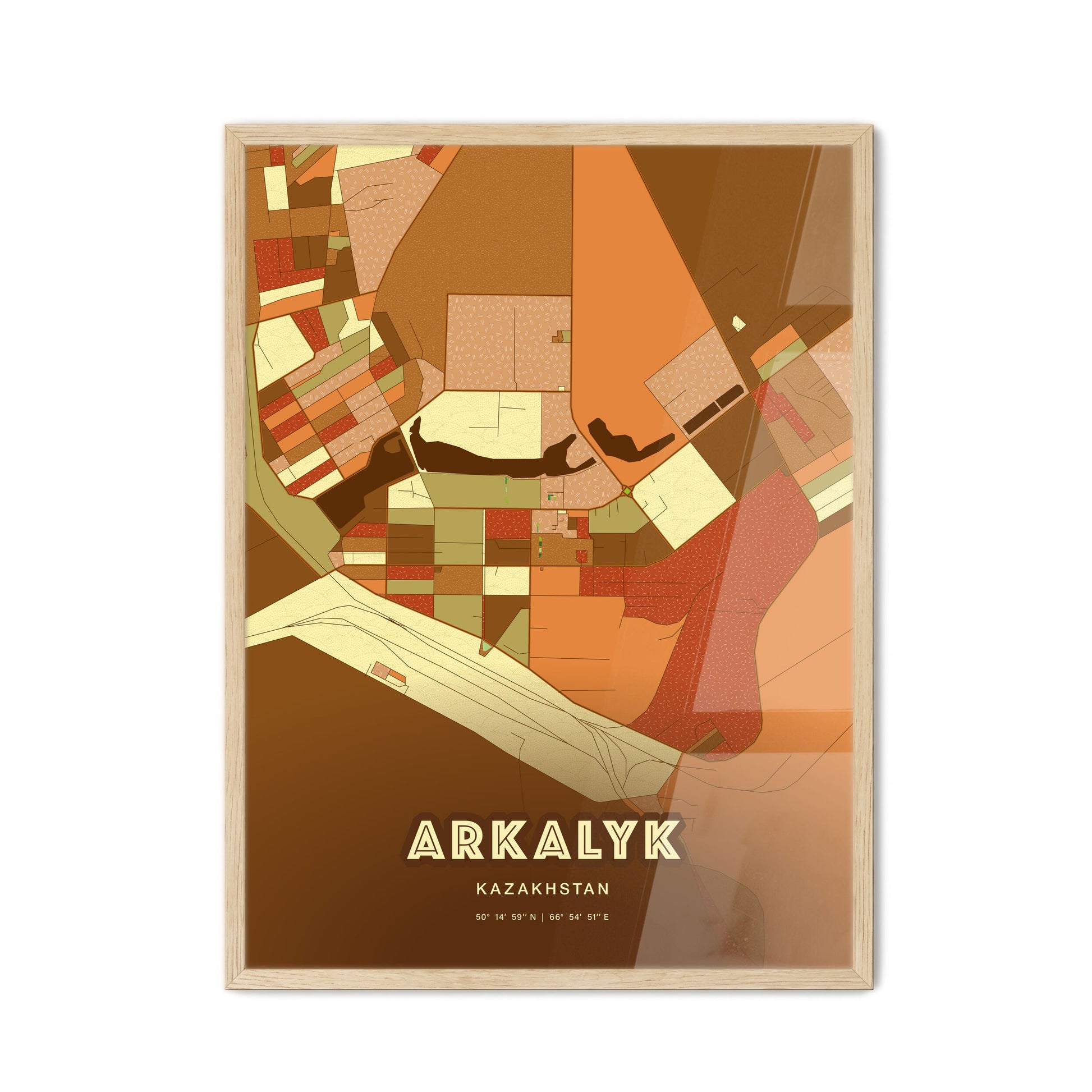 Colorful ARKALYK KAZAKHSTAN Fine Art Map Farmhouse