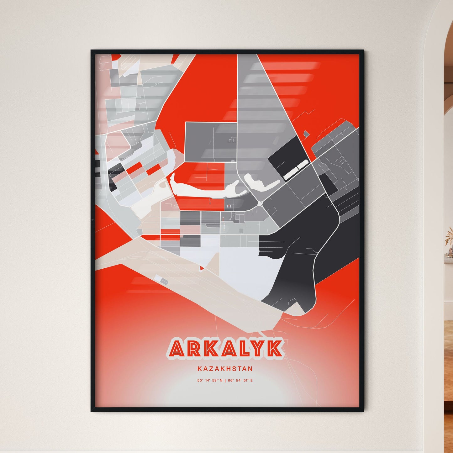 Colorful ARKALYK KAZAKHSTAN Fine Art Map Modern