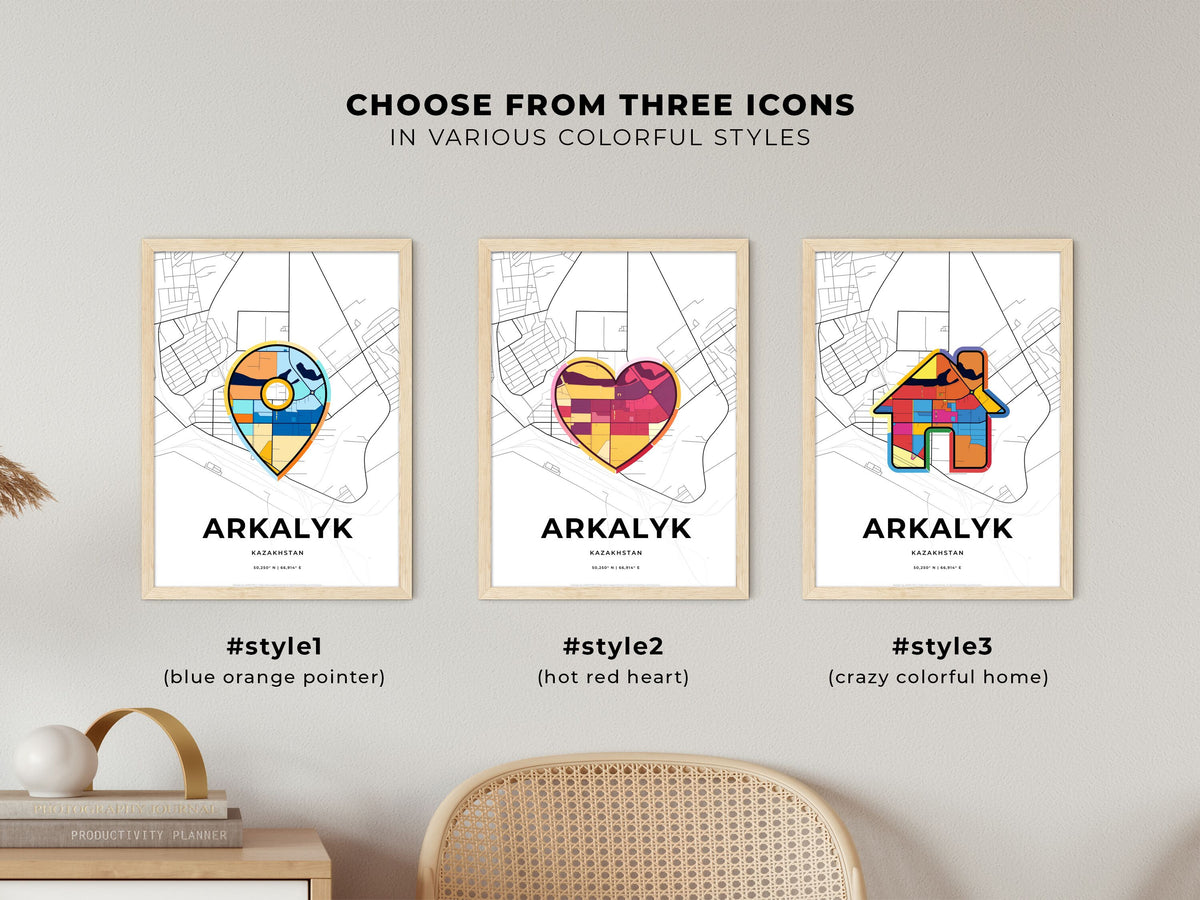 Arkalyk Kazakhstan maps with colorful icons