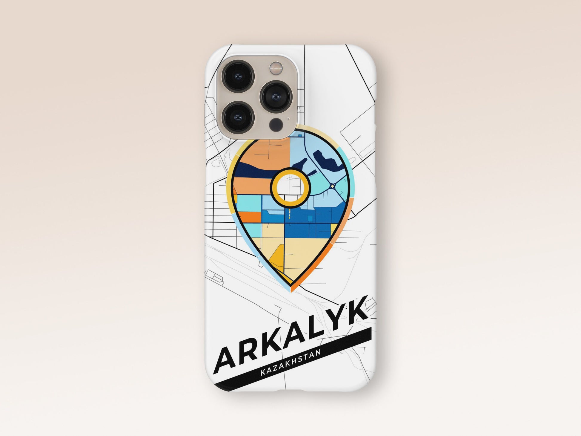 Arkalyk Kazakhstan slim phone case with colorful icon. Birthday, wedding or housewarming gift. Couple match cases. 1