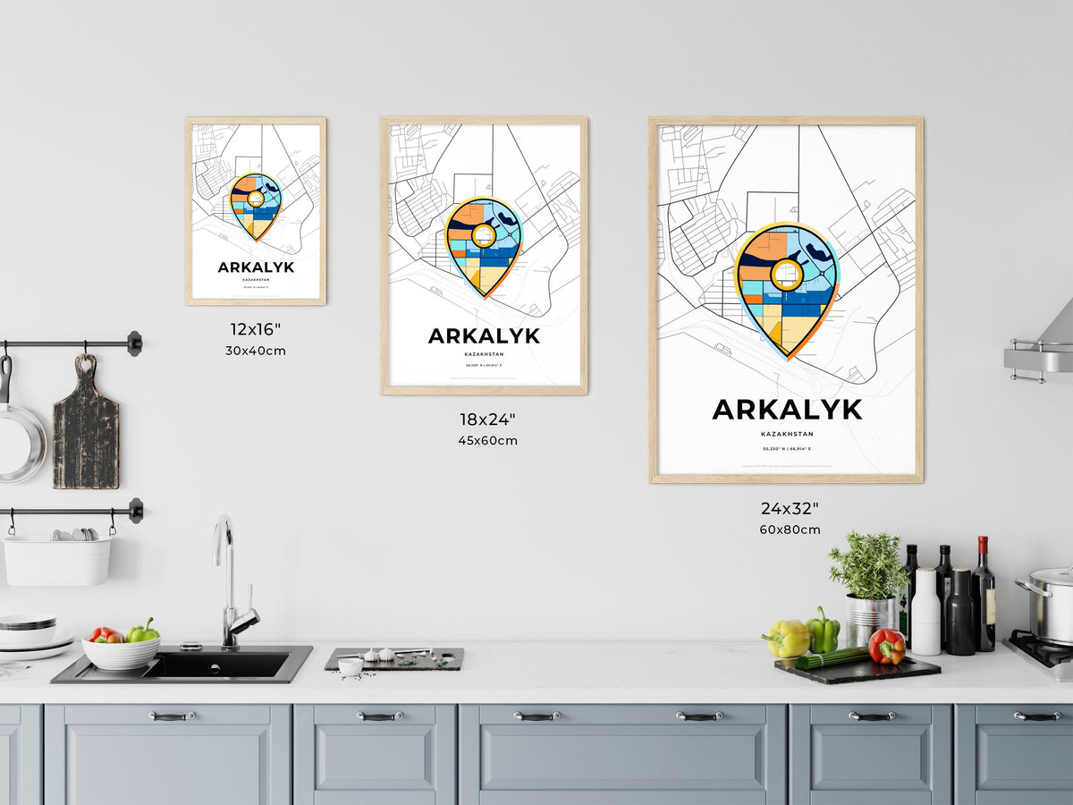 Arkalyk Kazakhstan art map size chart