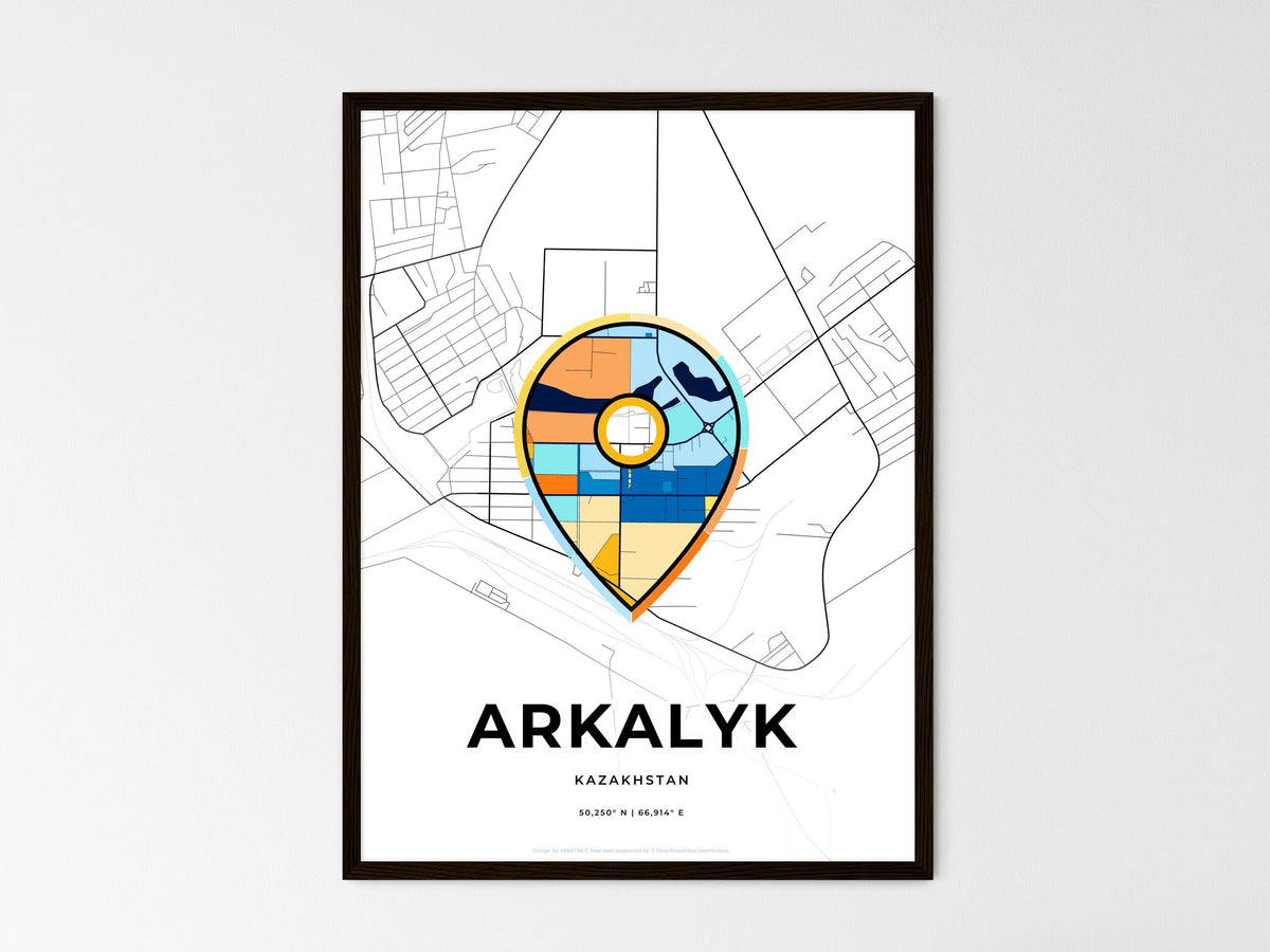Arkalyk Kazakhstan wedding art map with pointer icon