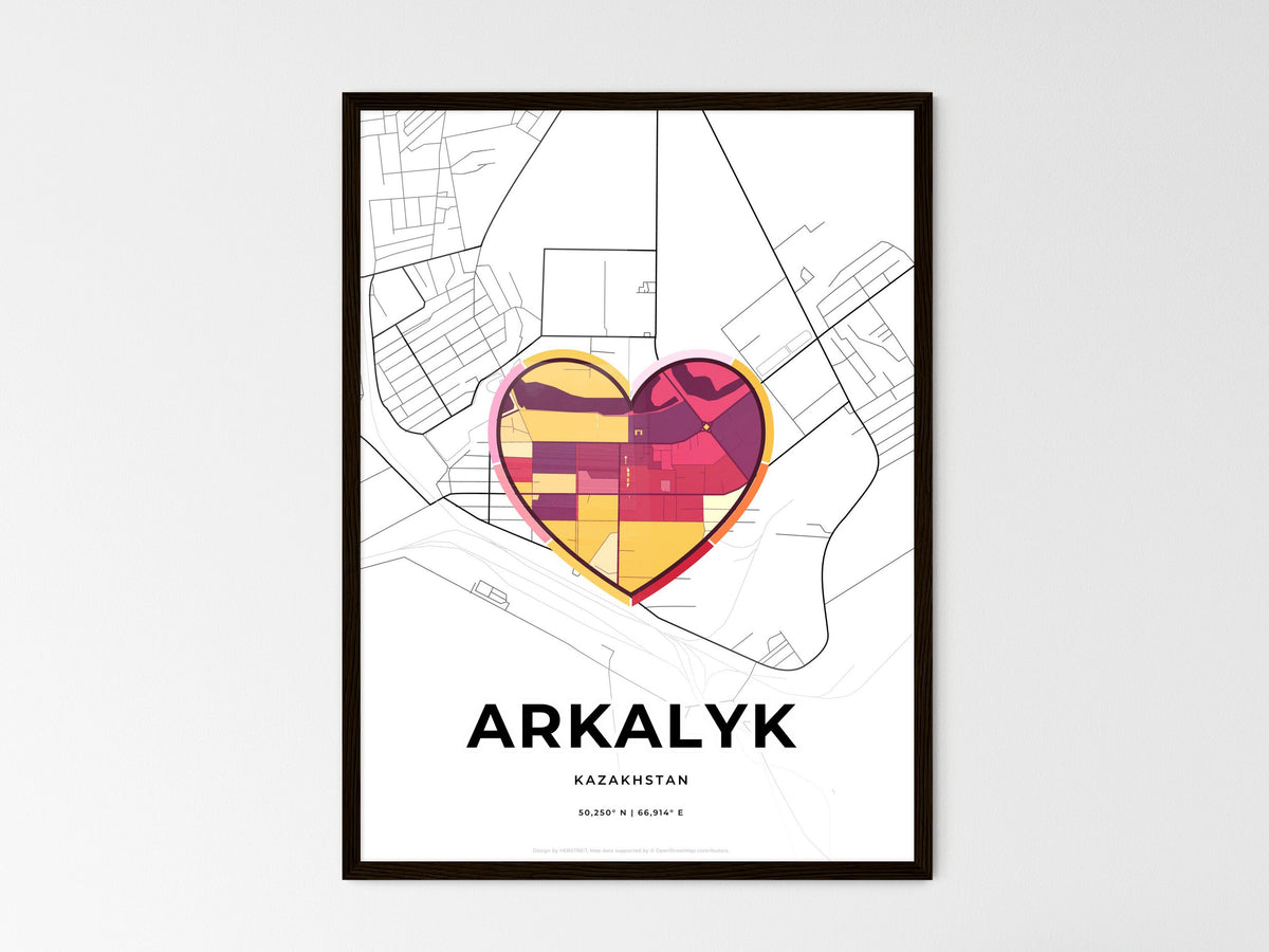 Arkalyk Kazakhstan wedding art map with heart icon