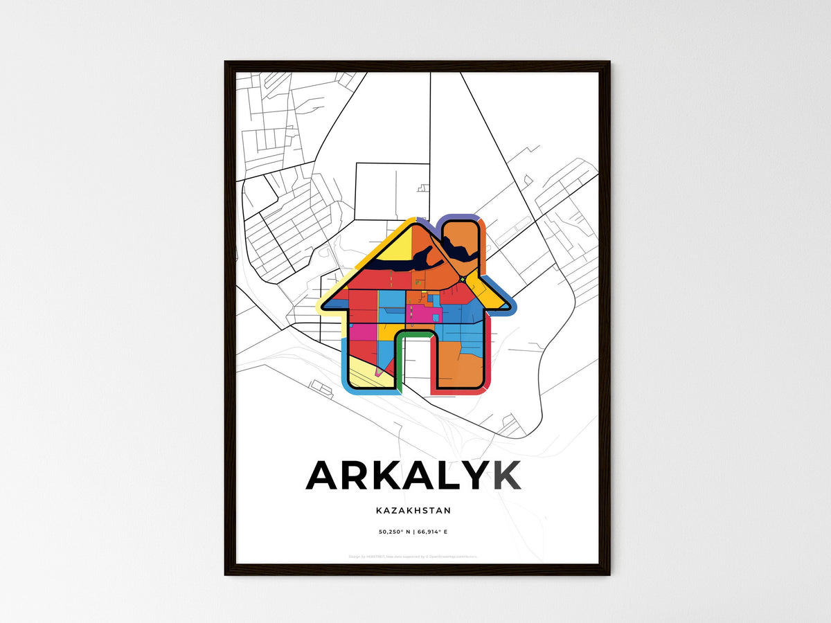 Arkalyk Kazakhstan wedding art map with home icon