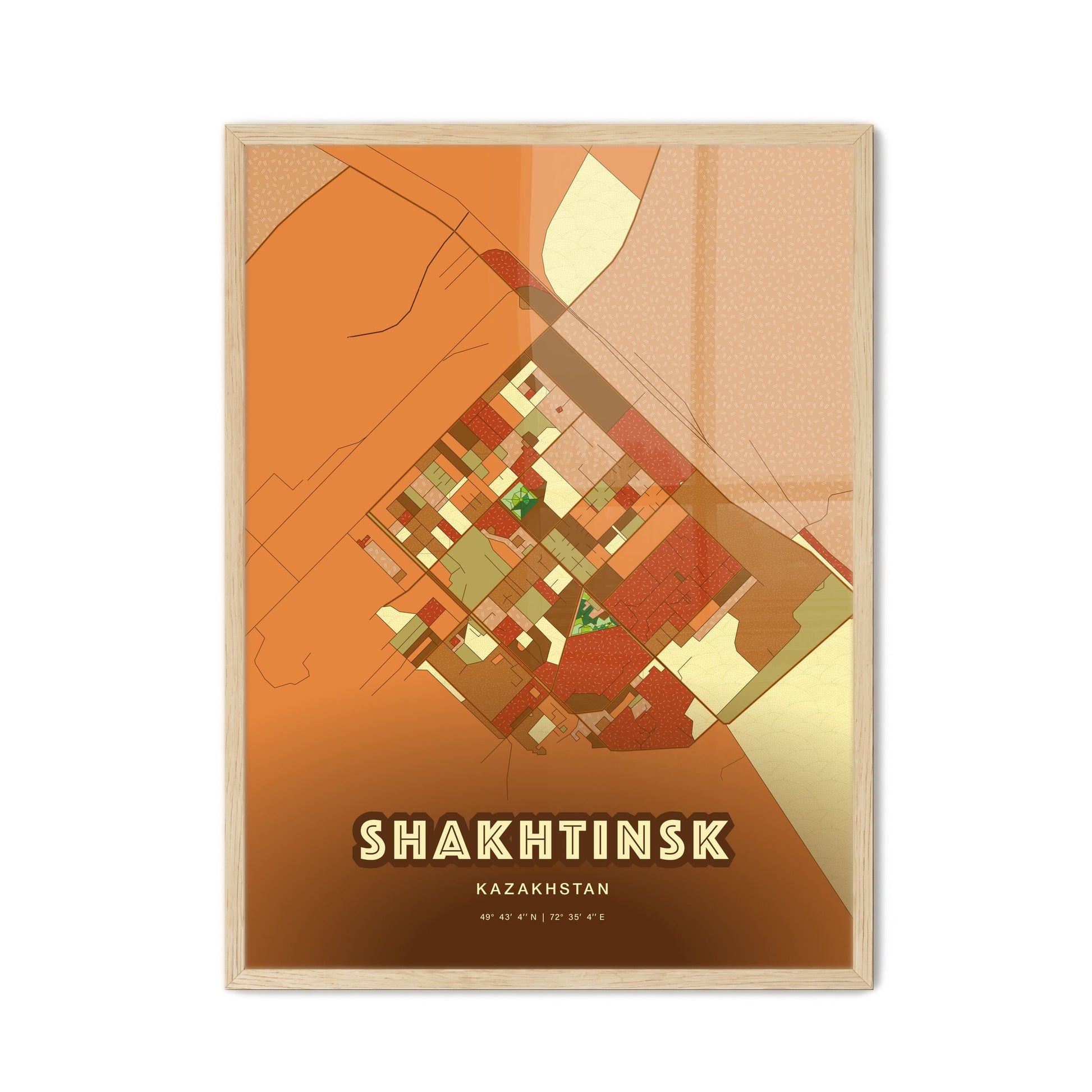 Colorful SHAKHTINSK KAZAKHSTAN Fine Art Map Farmhouse