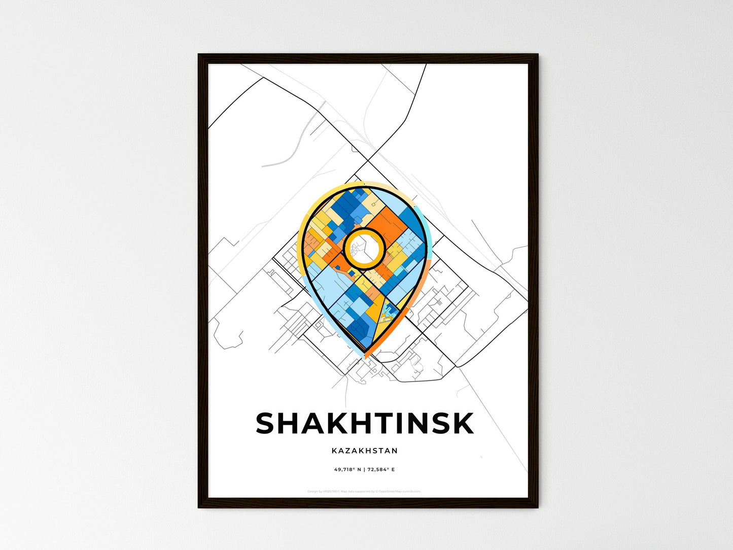 Shakhtinsk Kazakhstan wedding art map with pointer icon
