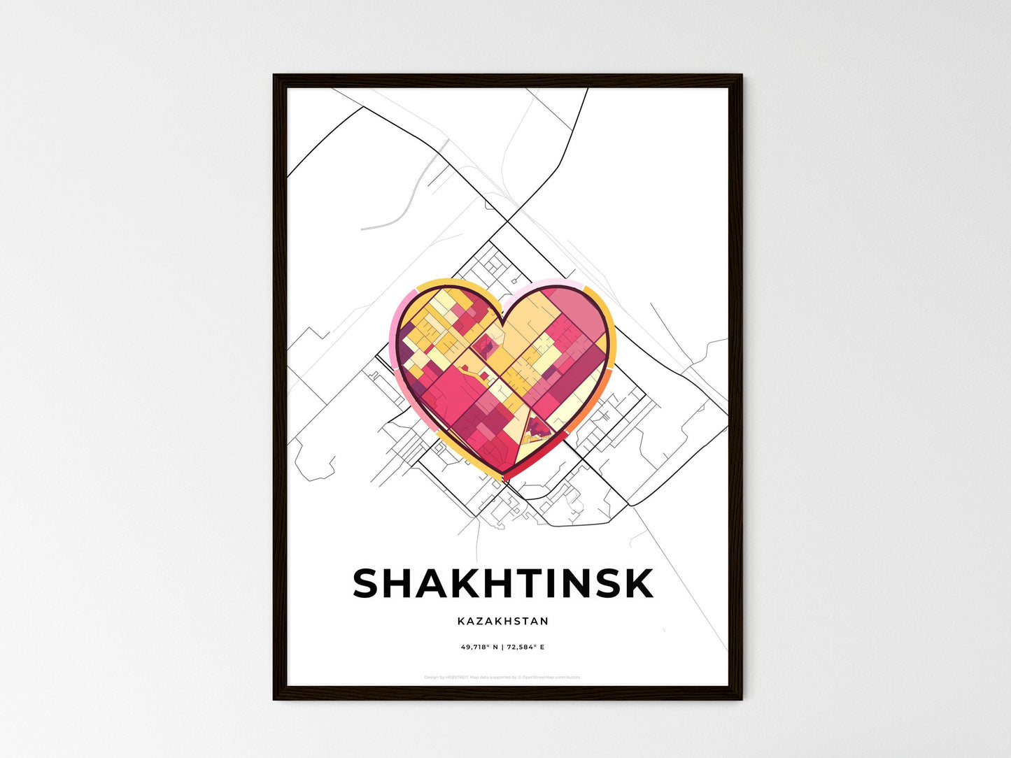 Shakhtinsk Kazakhstan wedding art map with heart icon