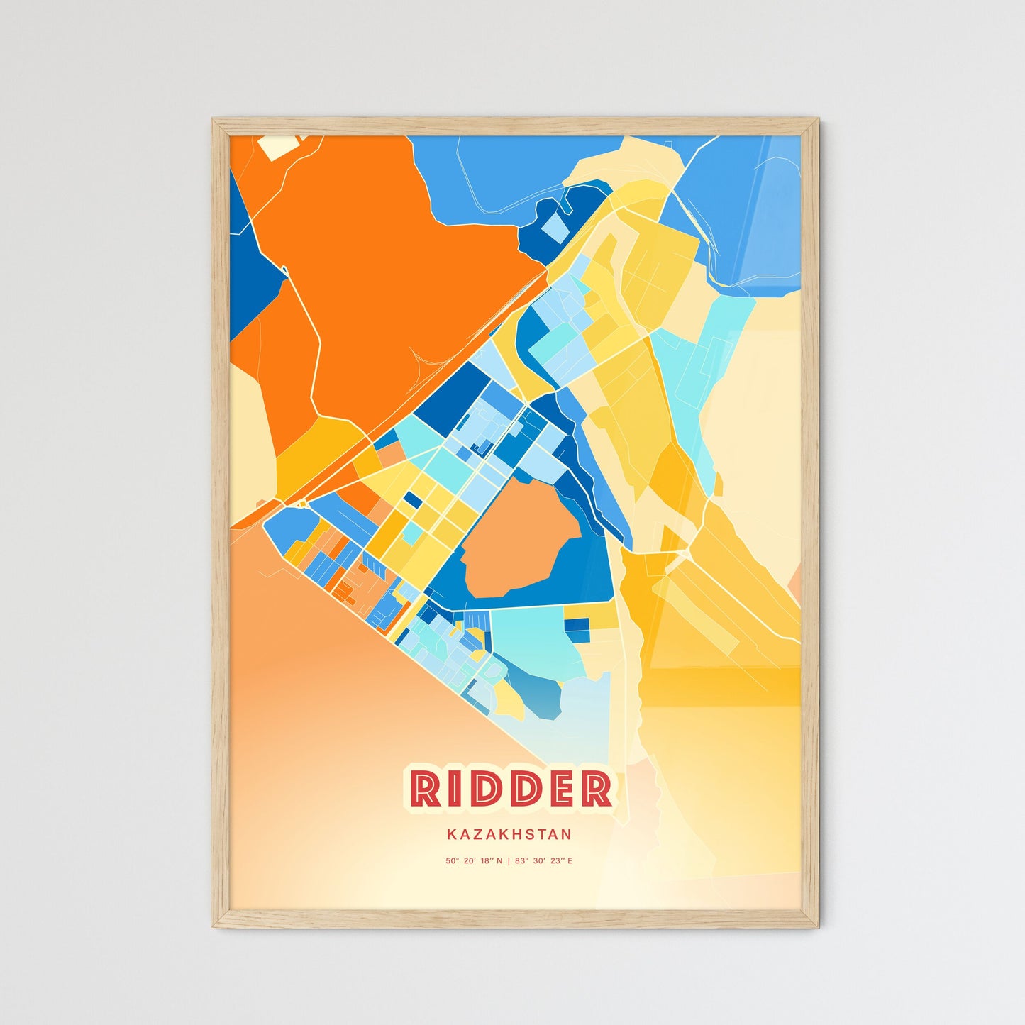 Colorful RIDDER KAZAKHSTAN Fine Art Map Blue Orange