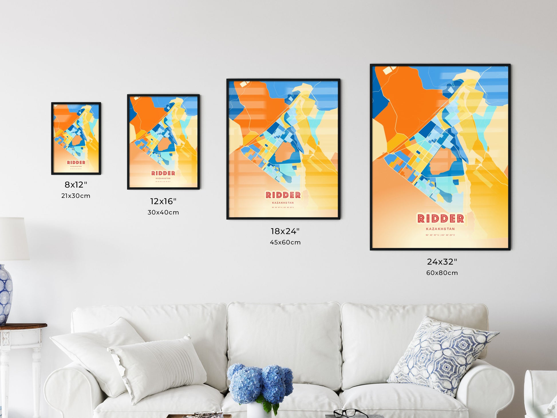 Colorful RIDDER KAZAKHSTAN Fine Art Map Blue Orange