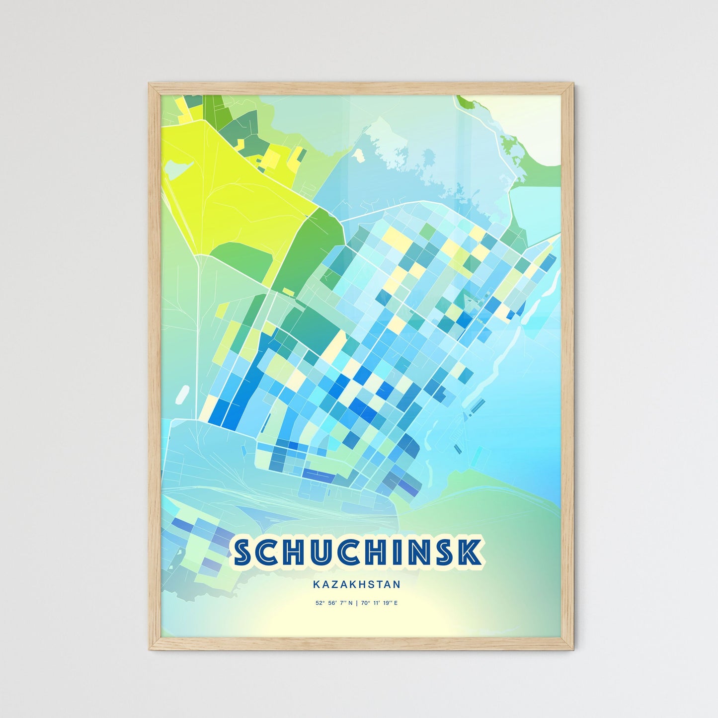 Colorful SCHUCHINSK KAZAKHSTAN Fine Art Map Cool Blue