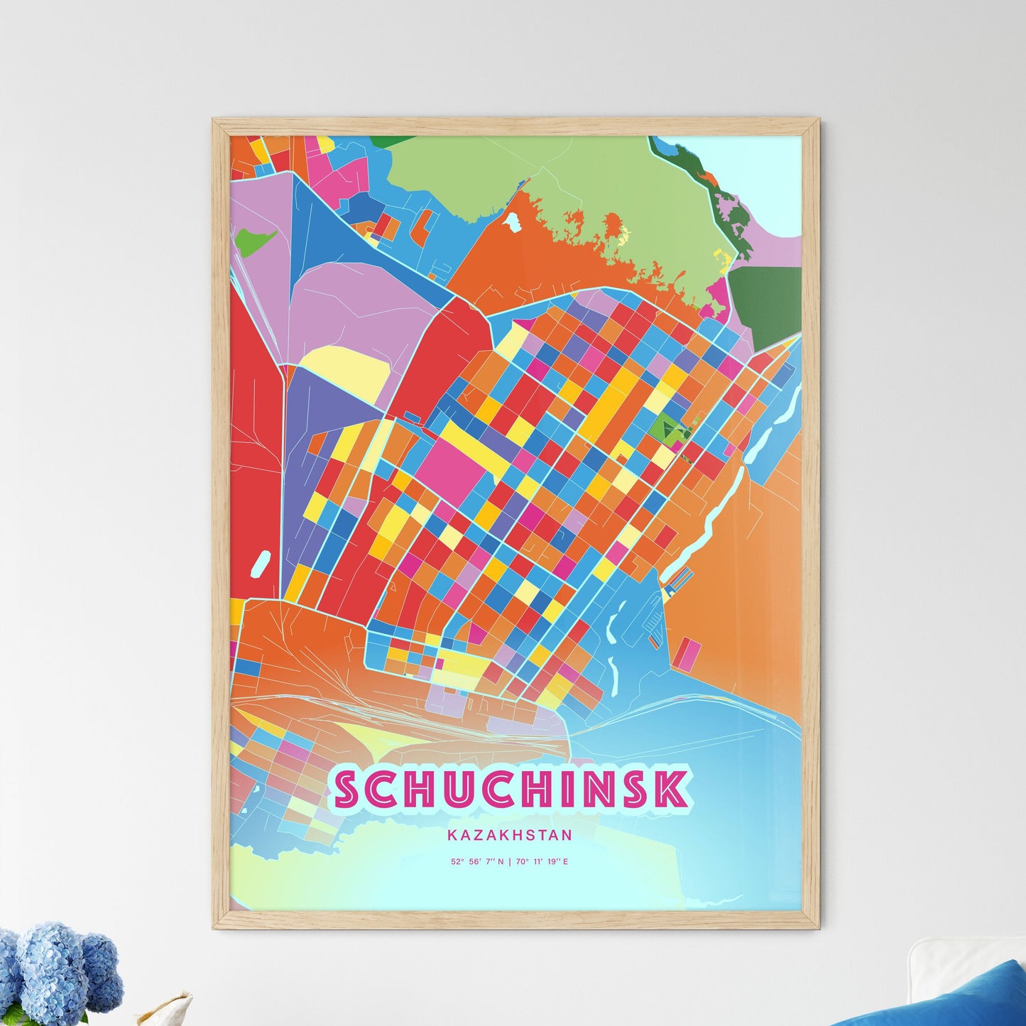 Colorful SCHUCHINSK KAZAKHSTAN Fine Art Map Crazy Colors
