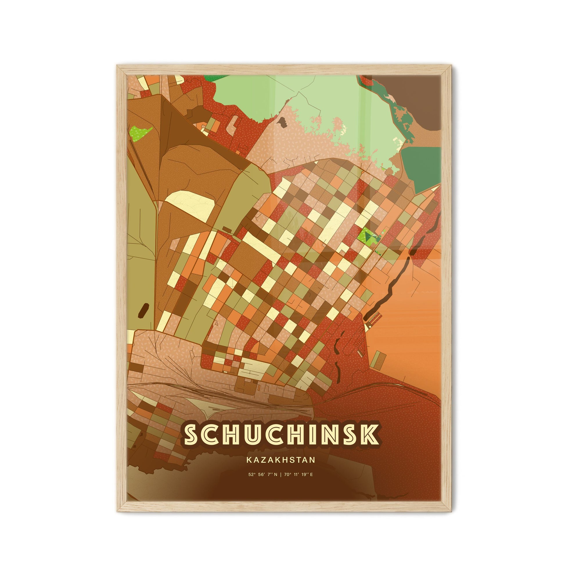 Colorful SCHUCHINSK KAZAKHSTAN Fine Art Map Farmhouse