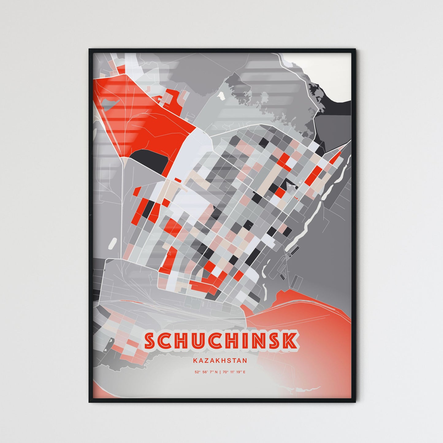 Colorful SCHUCHINSK KAZAKHSTAN Fine Art Map Modern