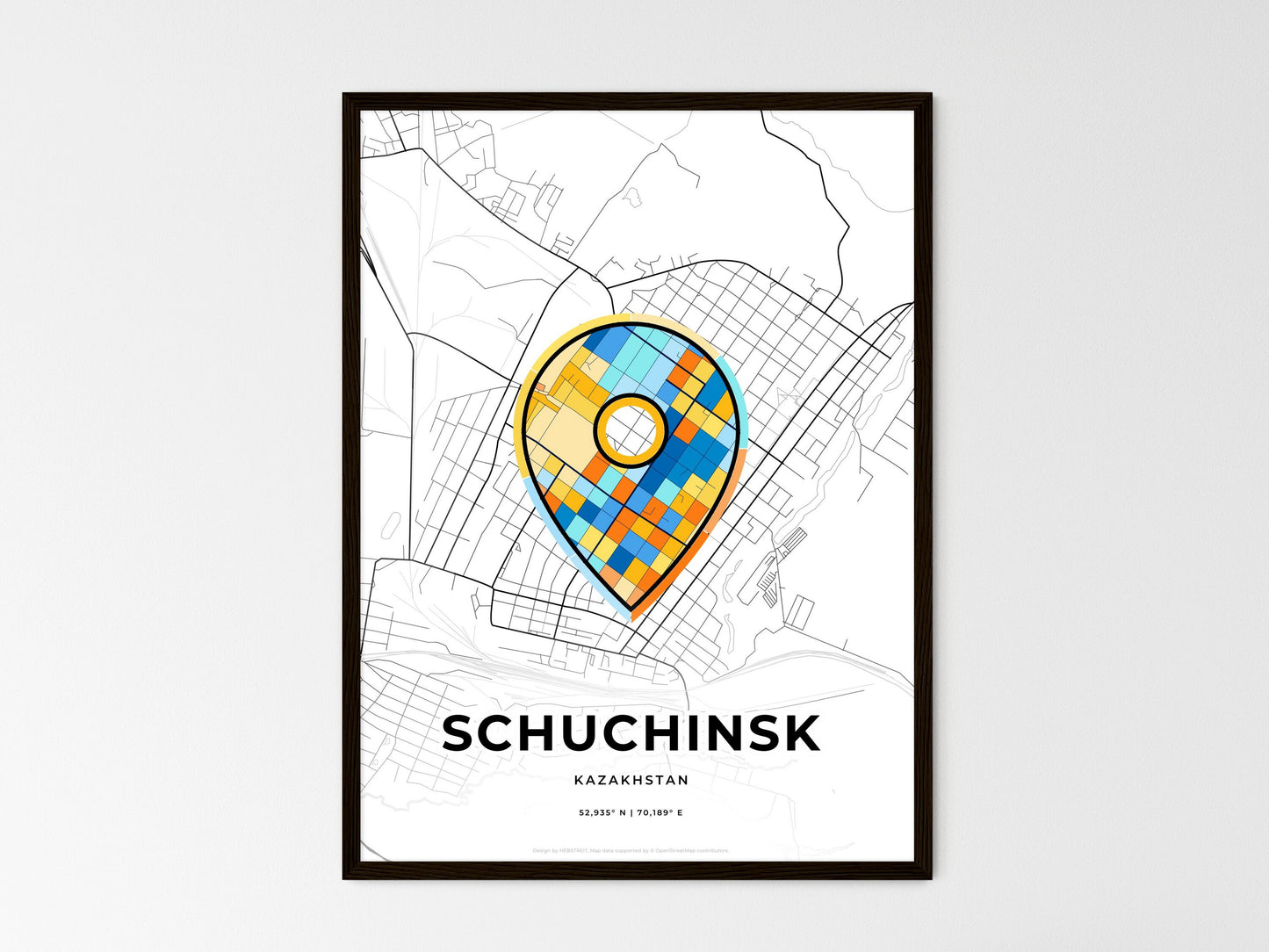 Schuchinsk Kazakhstan wedding art map with pointer icon