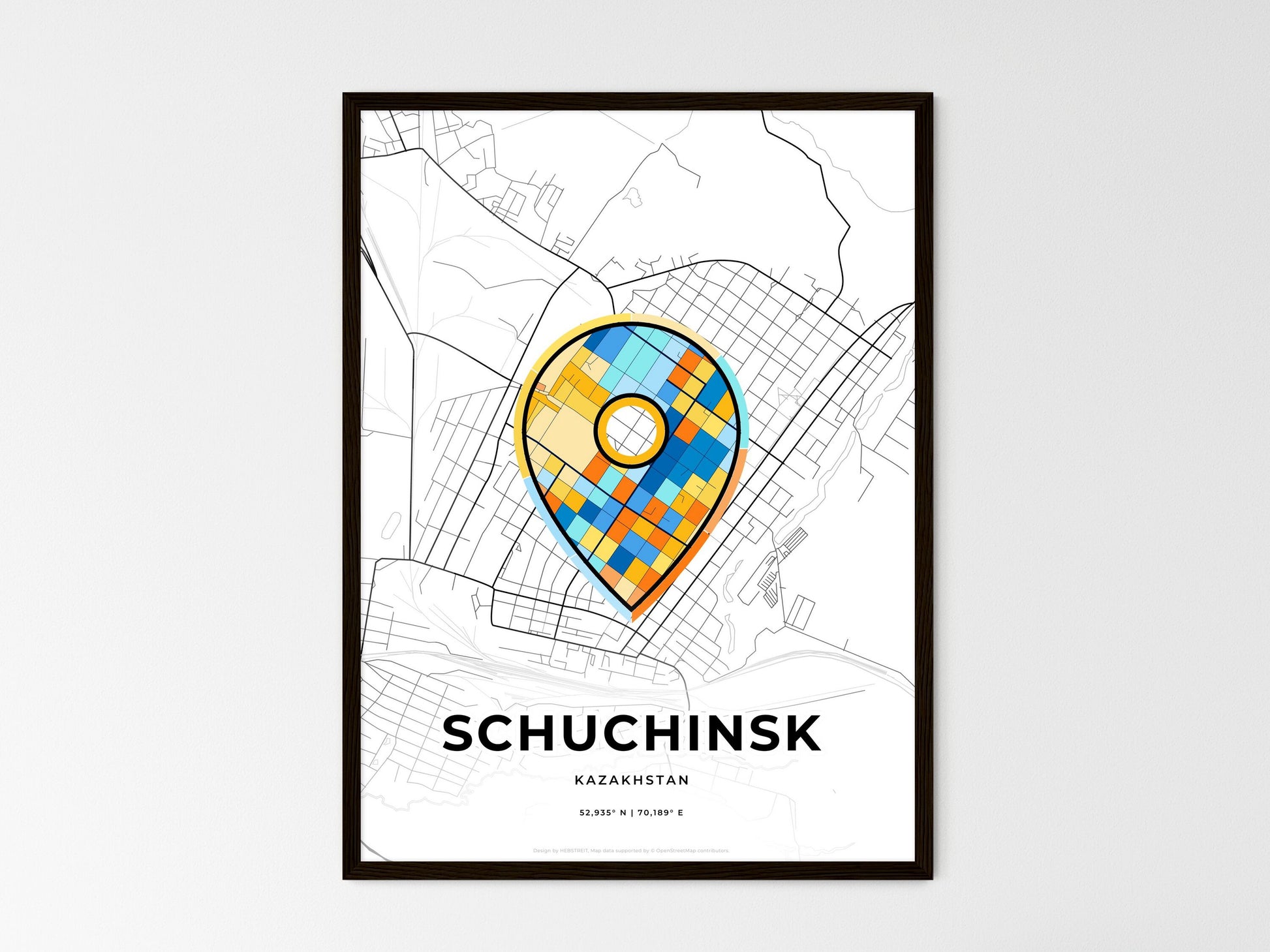 Schuchinsk Kazakhstan wedding art map with pointer icon