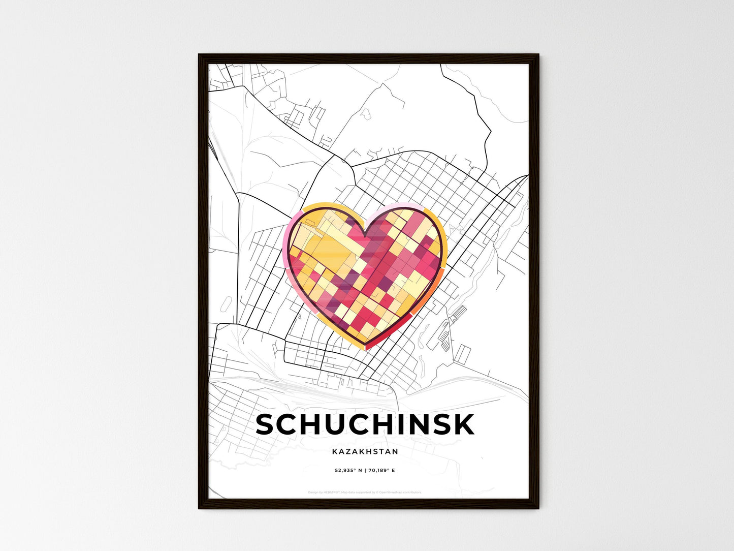 Schuchinsk Kazakhstan wedding art map with heart icon