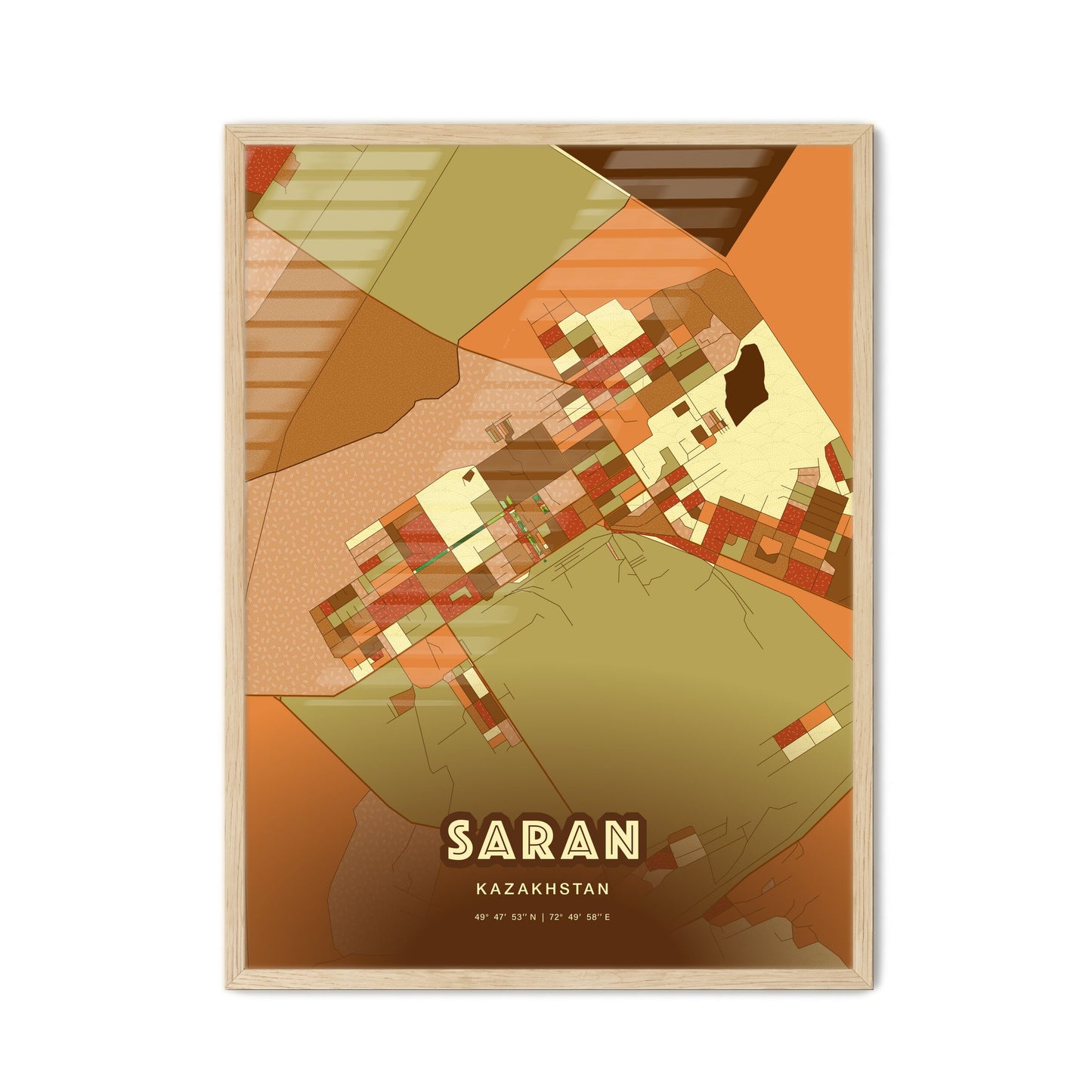 Colorful SARAN KAZAKHSTAN Fine Art Map Farmhouse