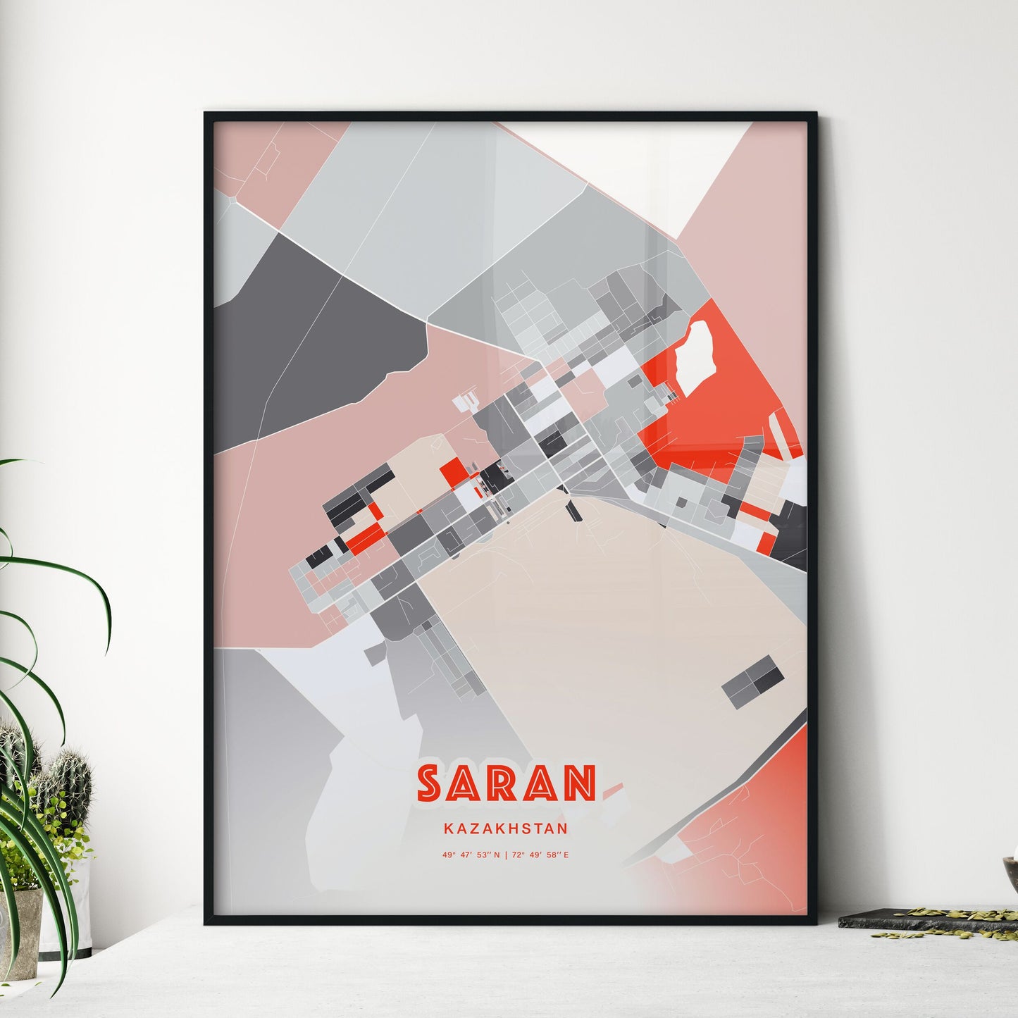 Colorful SARAN KAZAKHSTAN Fine Art Map Modern