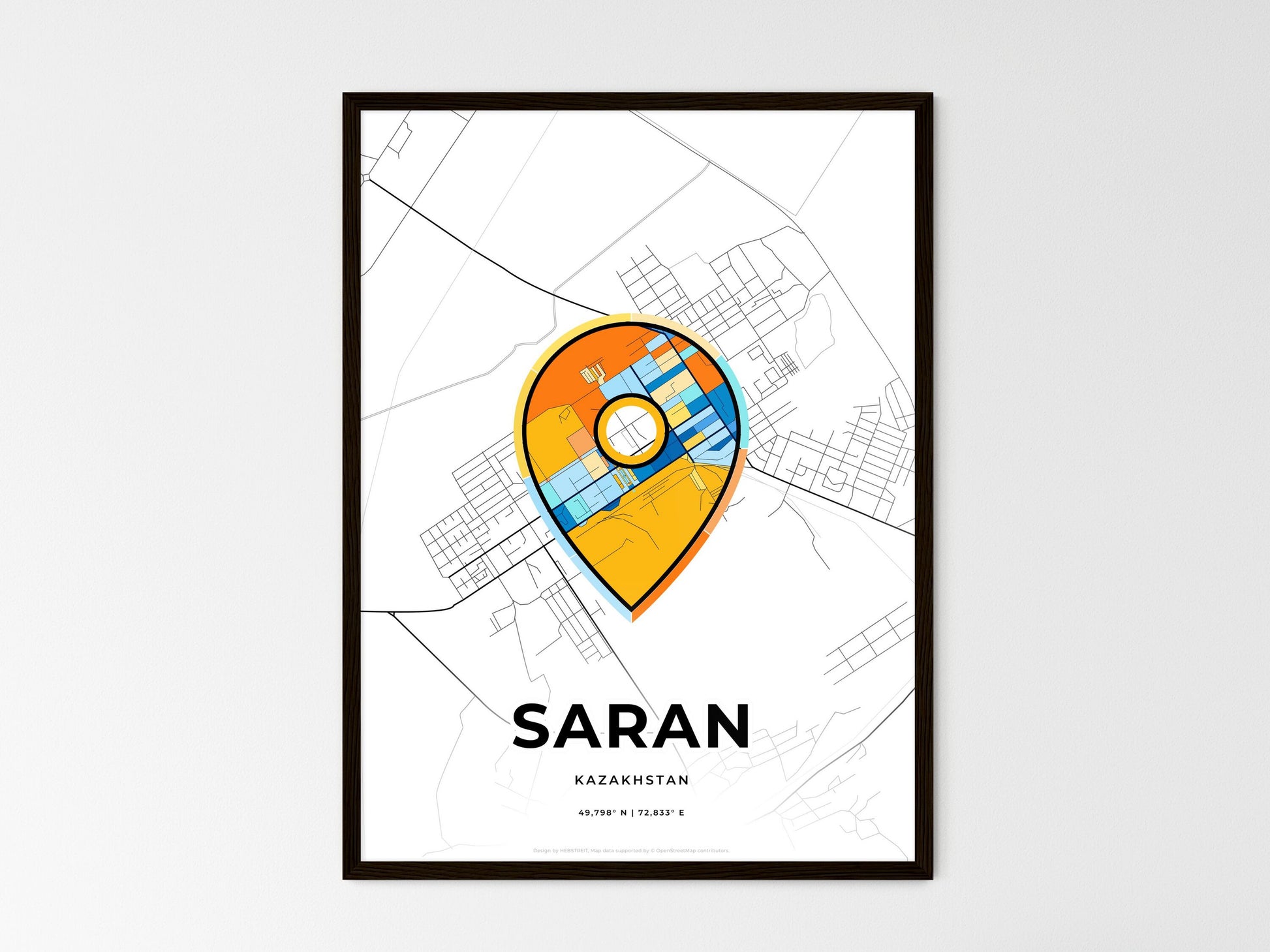 Saran Kazakhstan wedding art map with pointer icon