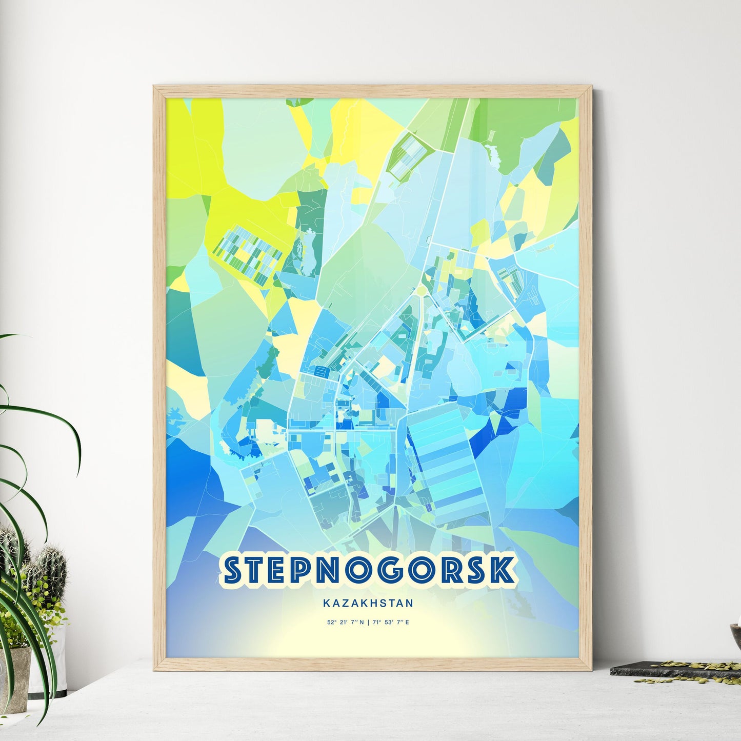 Colorful STEPNOGORSK KAZAKHSTAN Fine Art Map Cool Blue