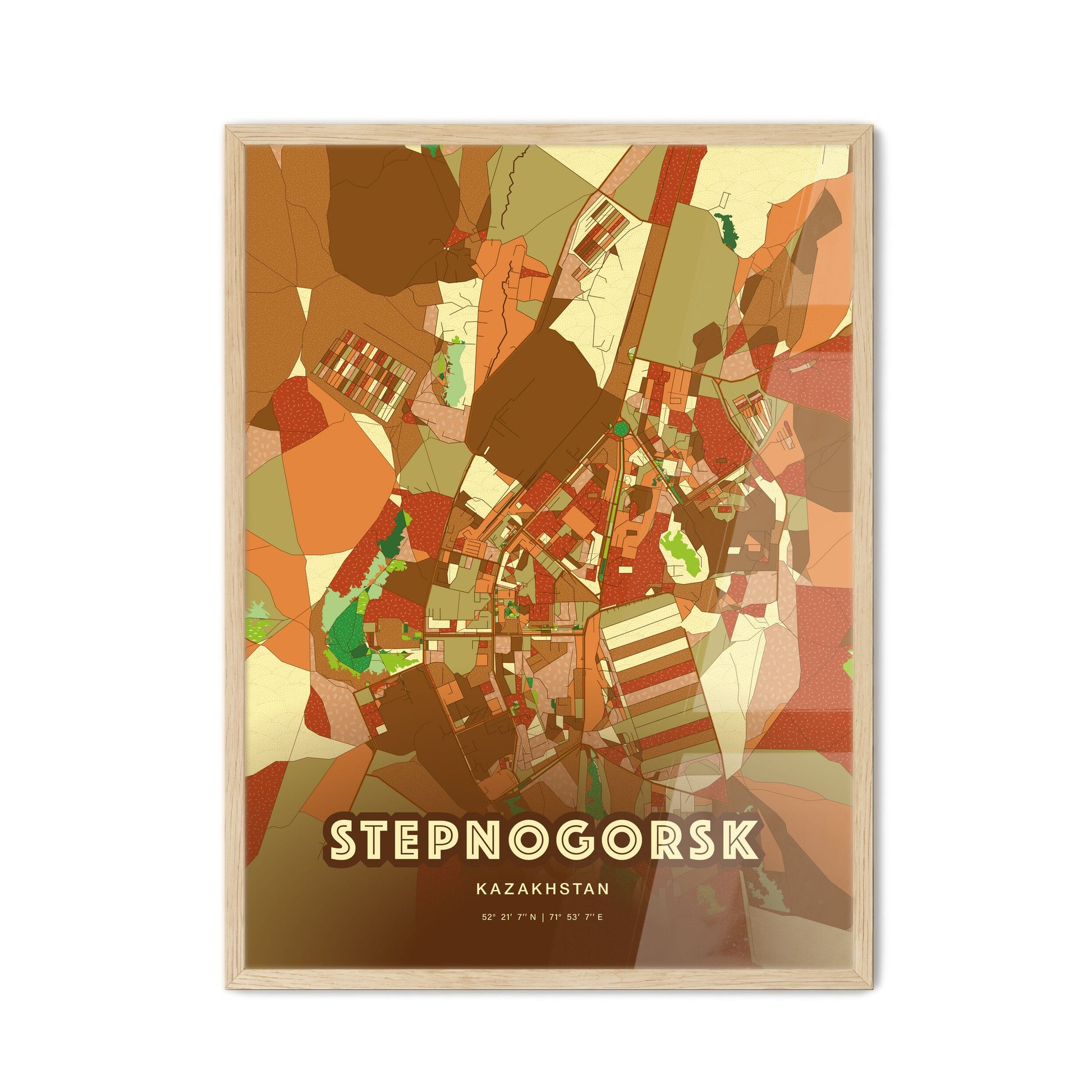 Colorful STEPNOGORSK KAZAKHSTAN Fine Art Map Farmhouse