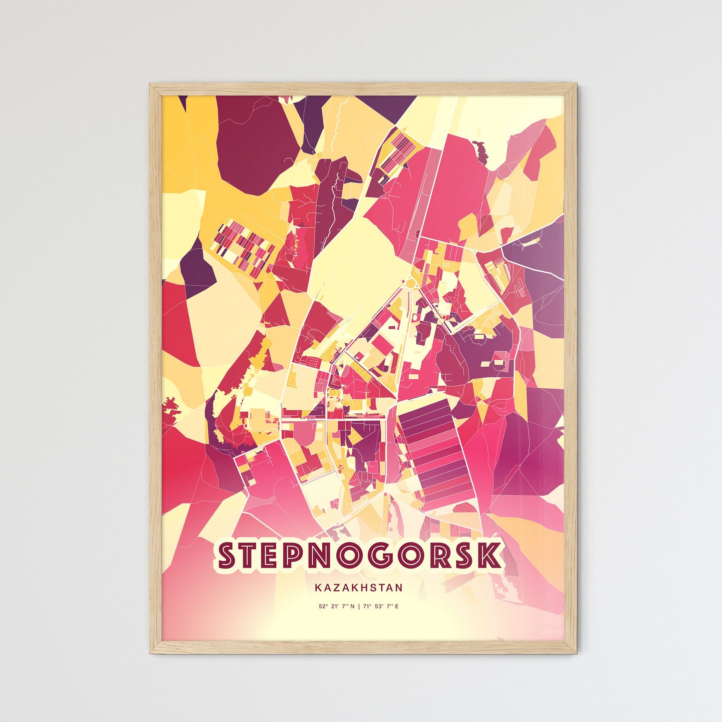 Colorful STEPNOGORSK KAZAKHSTAN Fine Art Map Hot Red