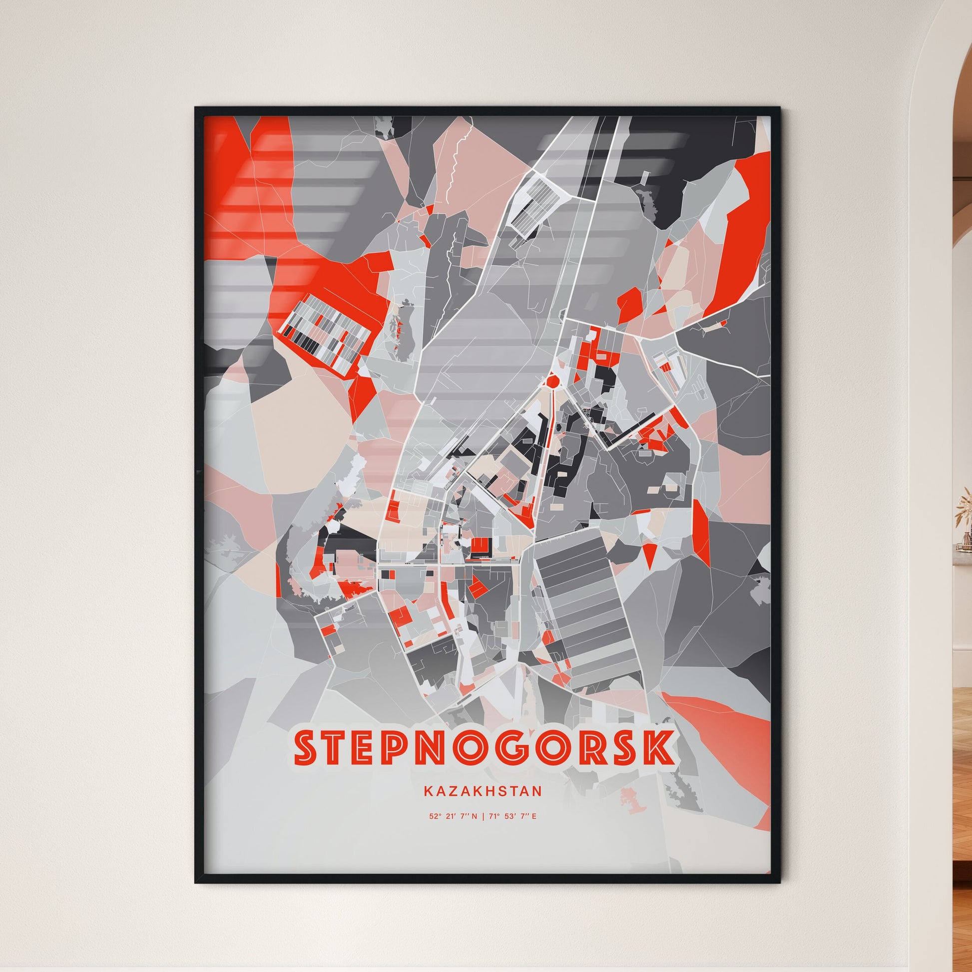 Colorful STEPNOGORSK KAZAKHSTAN Fine Art Map Modern