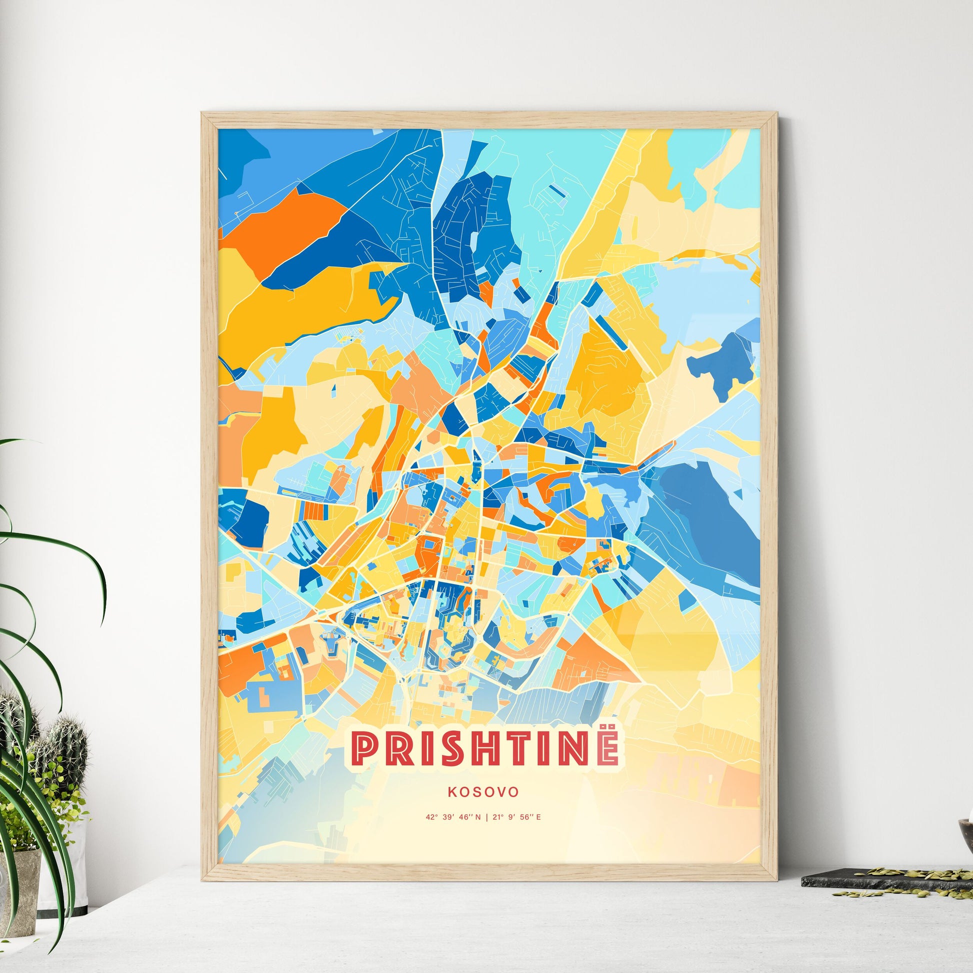 Colorful PRISHTINË / PRIŠTINA KOSOVO Fine Art Map Blue Orange